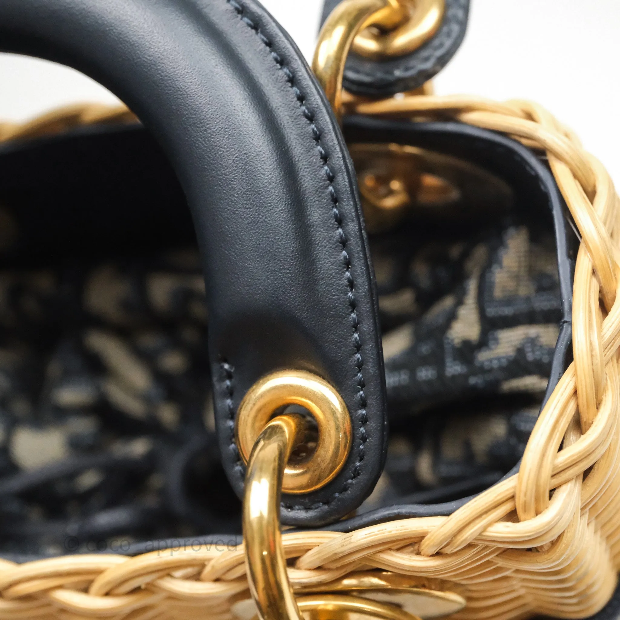 Christian Dior Mini Lady Dior Natural Rattan and Blue Dior Oblique Jacquard