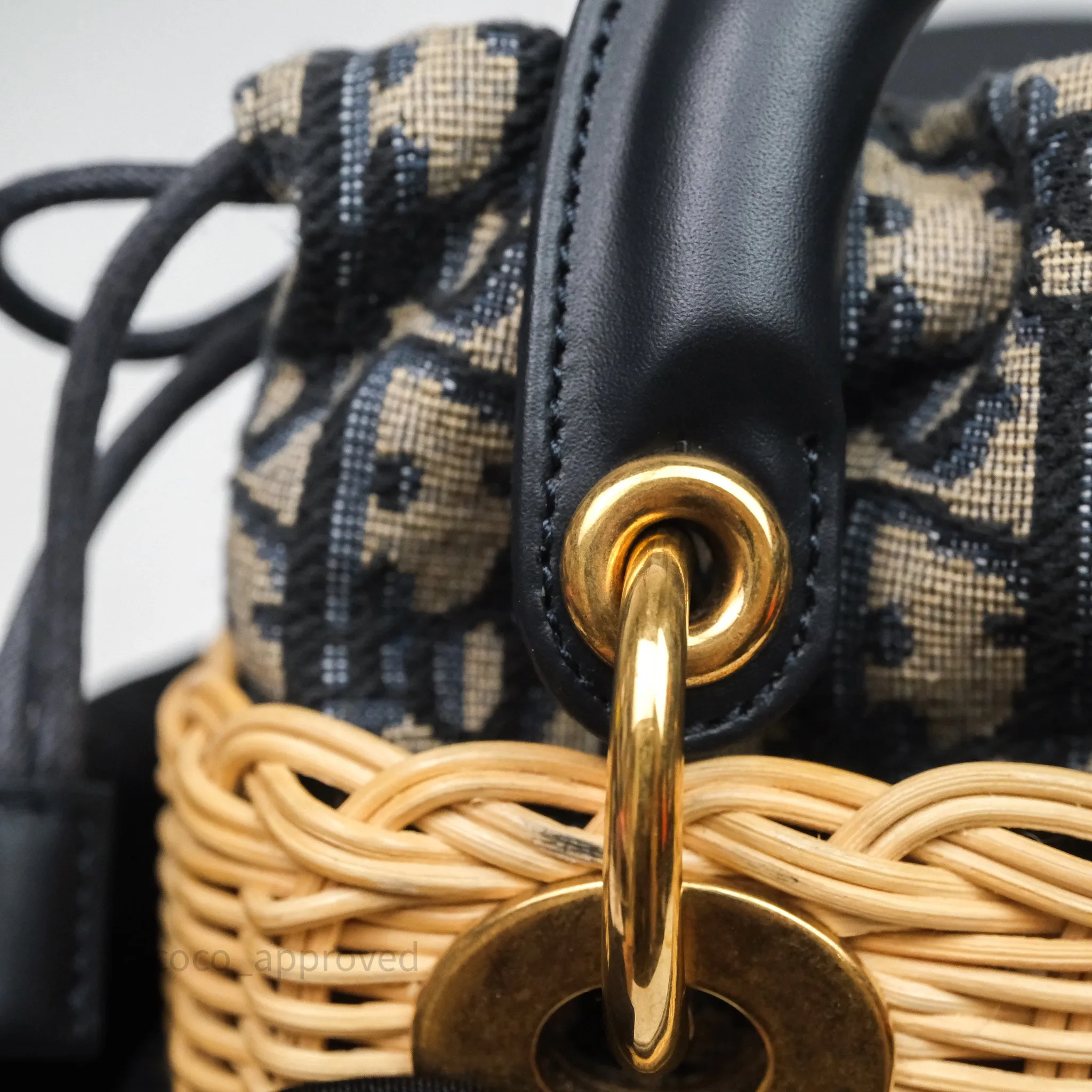 Christian Dior Mini Lady Dior Natural Rattan and Blue Dior Oblique Jacquard