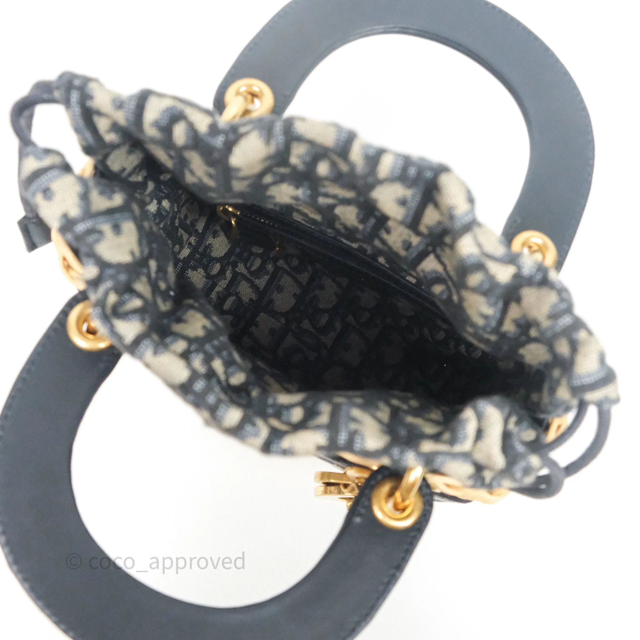 Christian Dior Mini Lady Dior Natural Rattan and Blue Dior Oblique Jacquard