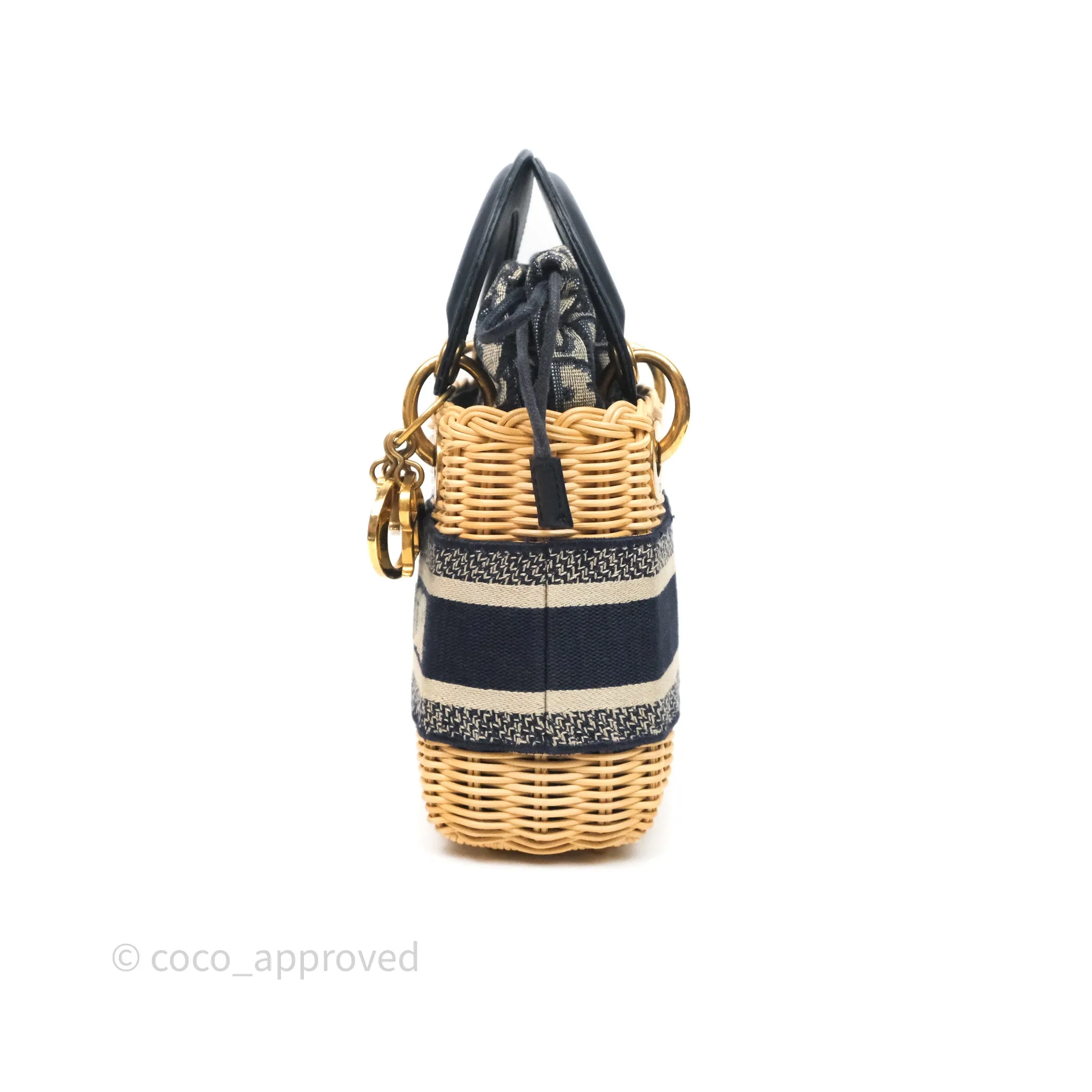 Christian Dior Mini Lady Dior Natural Rattan and Blue Dior Oblique Jacquard
