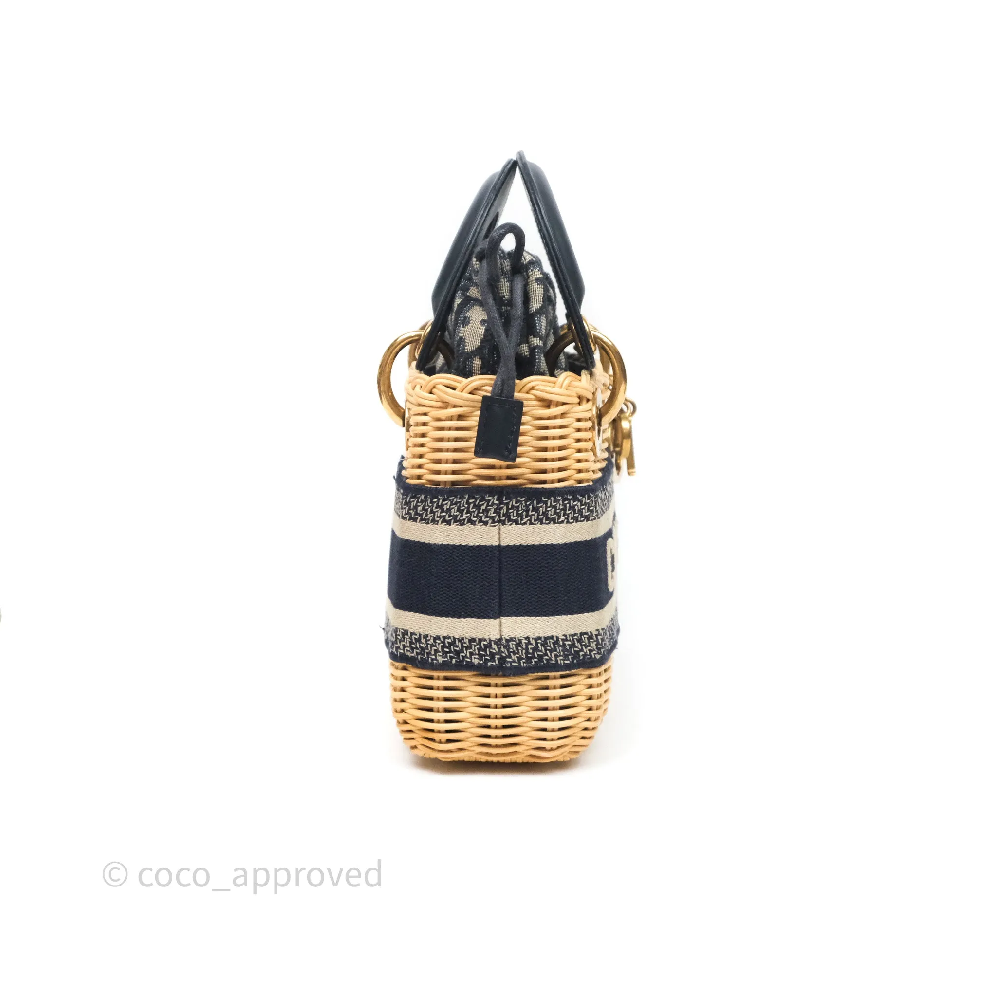Christian Dior Mini Lady Dior Natural Rattan and Blue Dior Oblique Jacquard