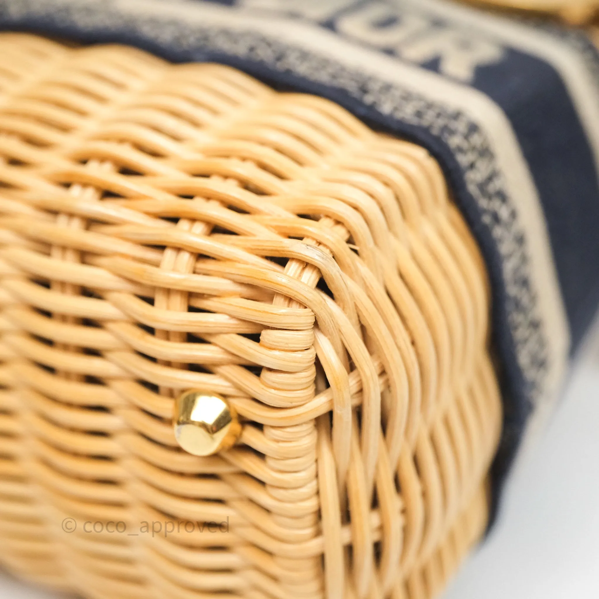 Christian Dior Mini Lady Dior Natural Rattan and Blue Dior Oblique Jacquard