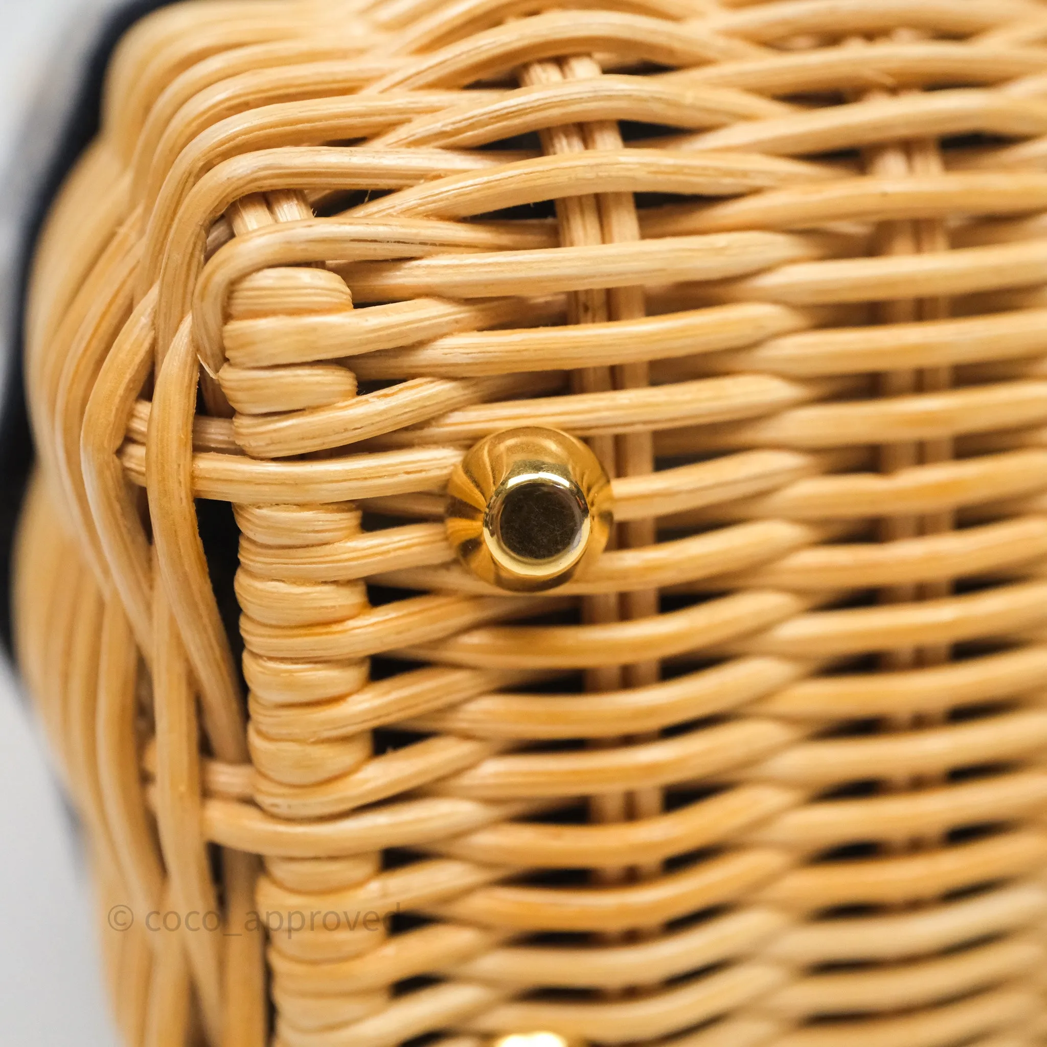 Christian Dior Mini Lady Dior Natural Rattan and Blue Dior Oblique Jacquard