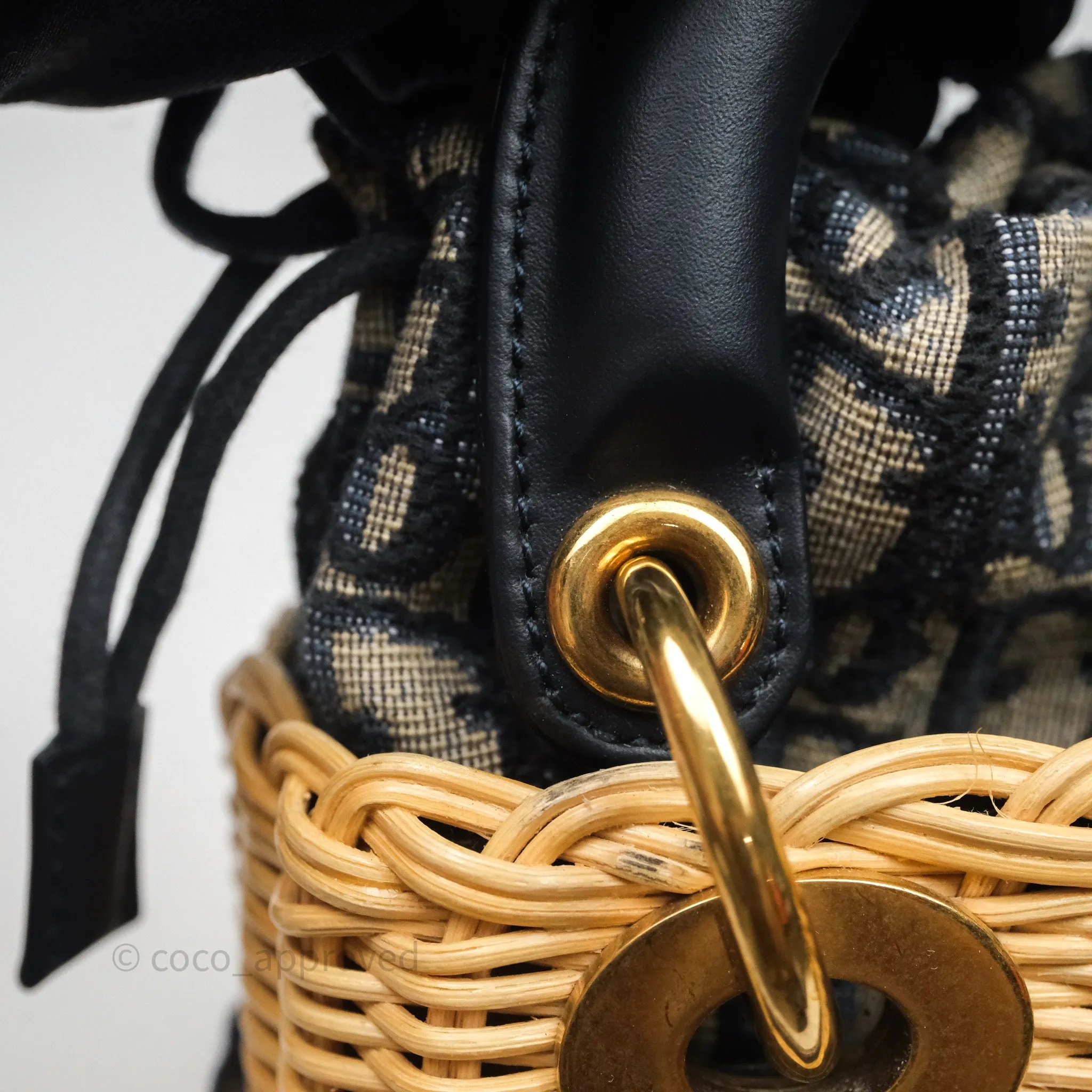 Christian Dior Mini Lady Dior Natural Rattan and Blue Dior Oblique Jacquard