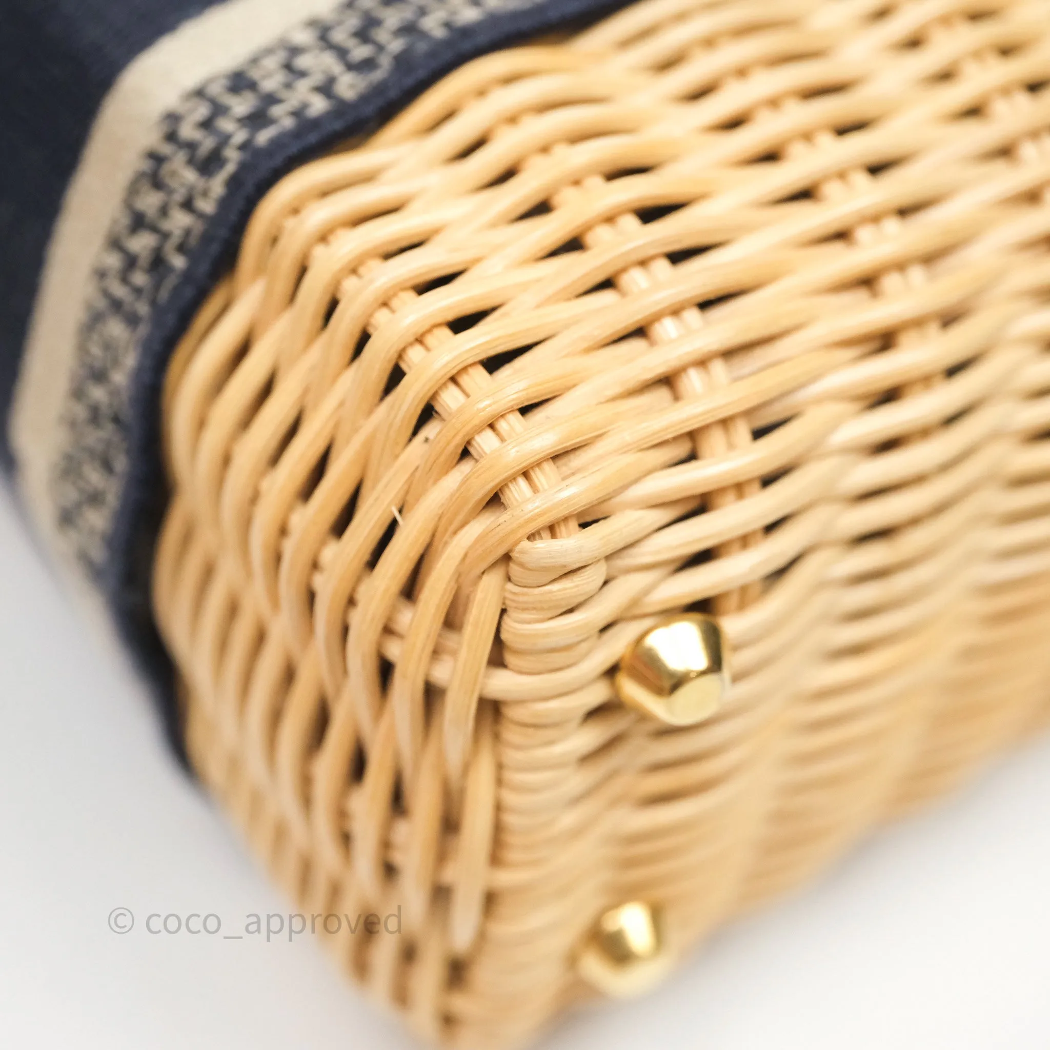 Christian Dior Mini Lady Dior Natural Rattan and Blue Dior Oblique Jacquard