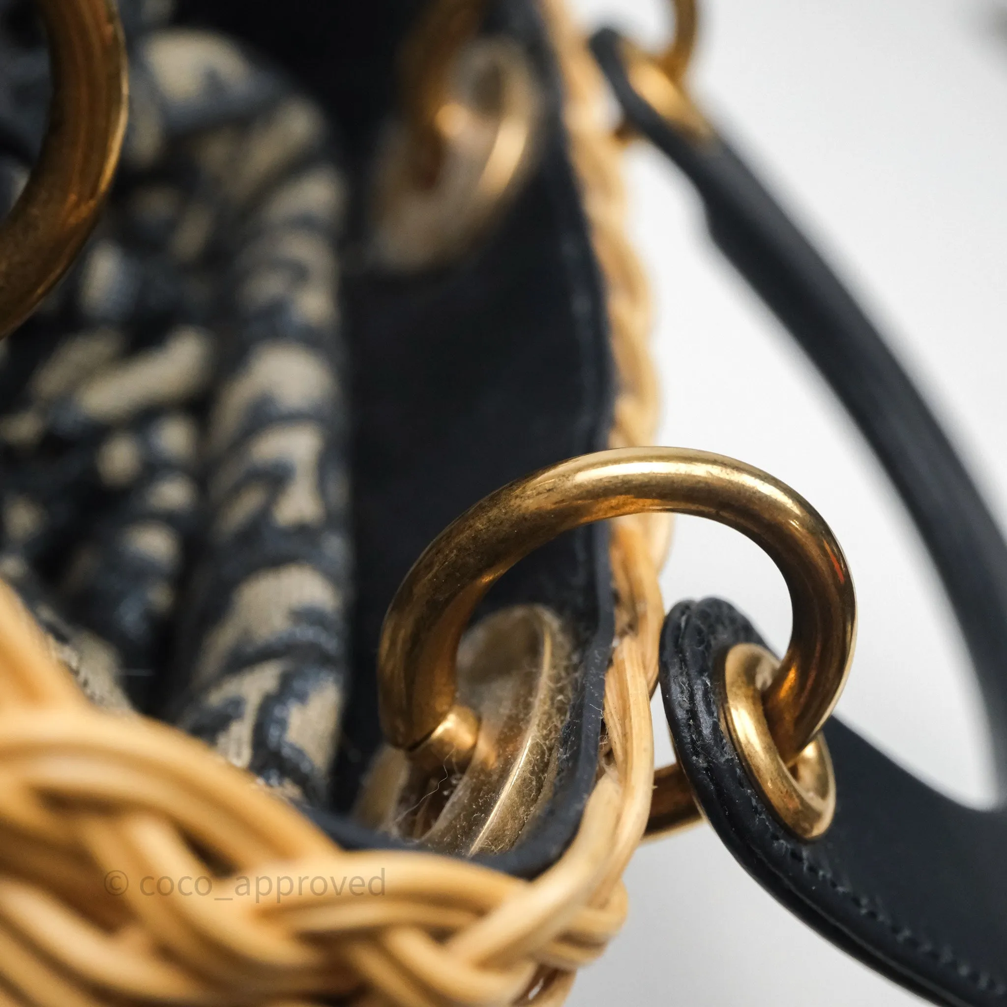 Christian Dior Mini Lady Dior Natural Rattan and Blue Dior Oblique Jacquard