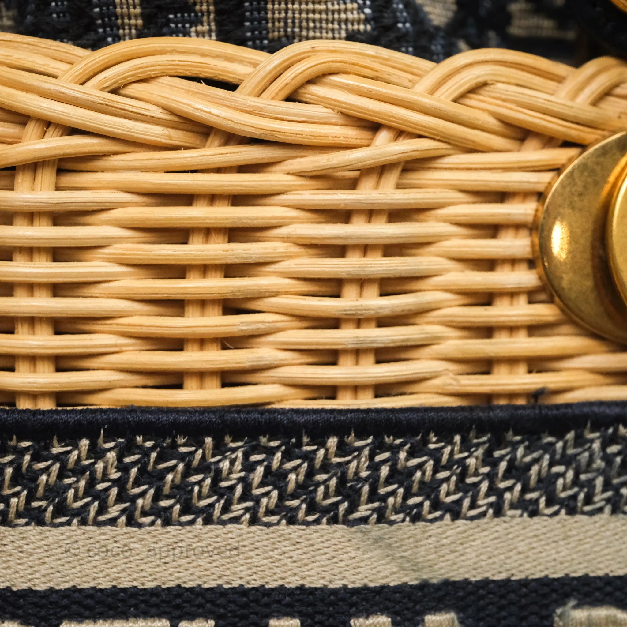Christian Dior Mini Lady Dior Natural Rattan and Blue Dior Oblique Jacquard