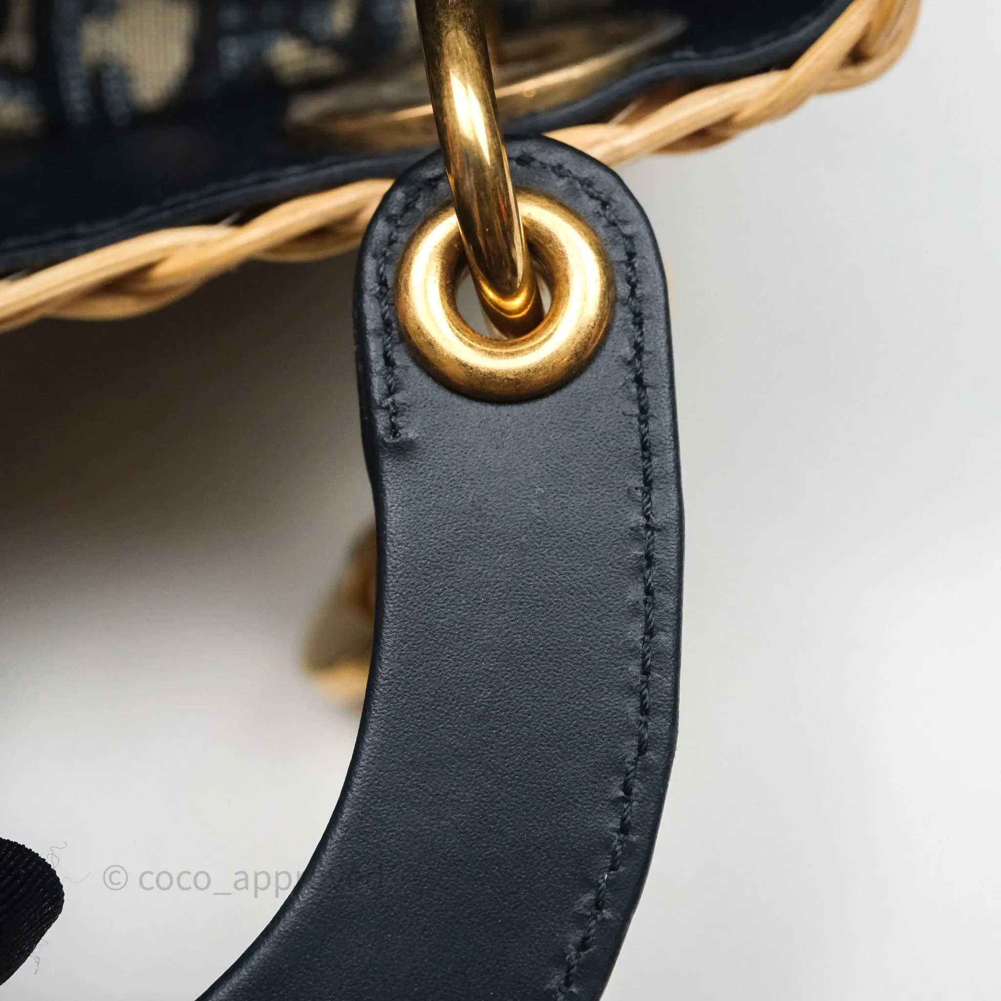 Christian Dior Mini Lady Dior Natural Rattan and Blue Dior Oblique Jacquard