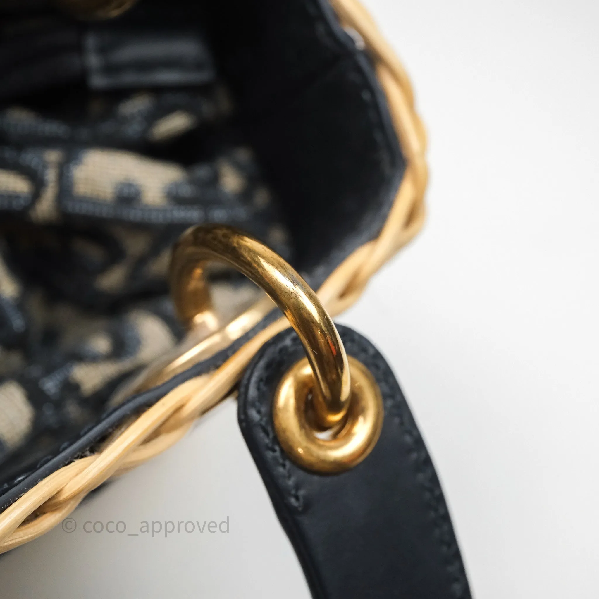 Christian Dior Mini Lady Dior Natural Rattan and Blue Dior Oblique Jacquard
