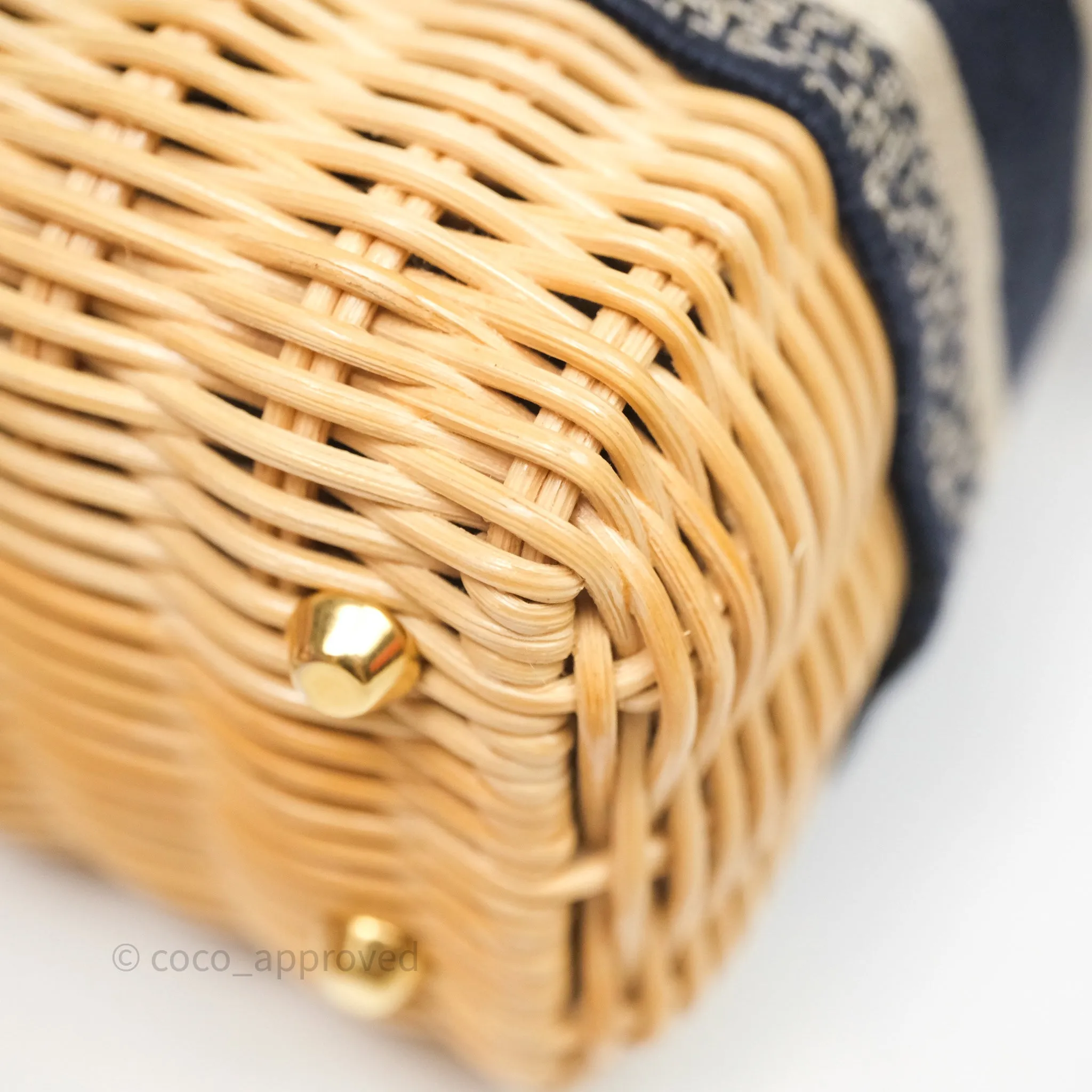 Christian Dior Mini Lady Dior Natural Rattan and Blue Dior Oblique Jacquard