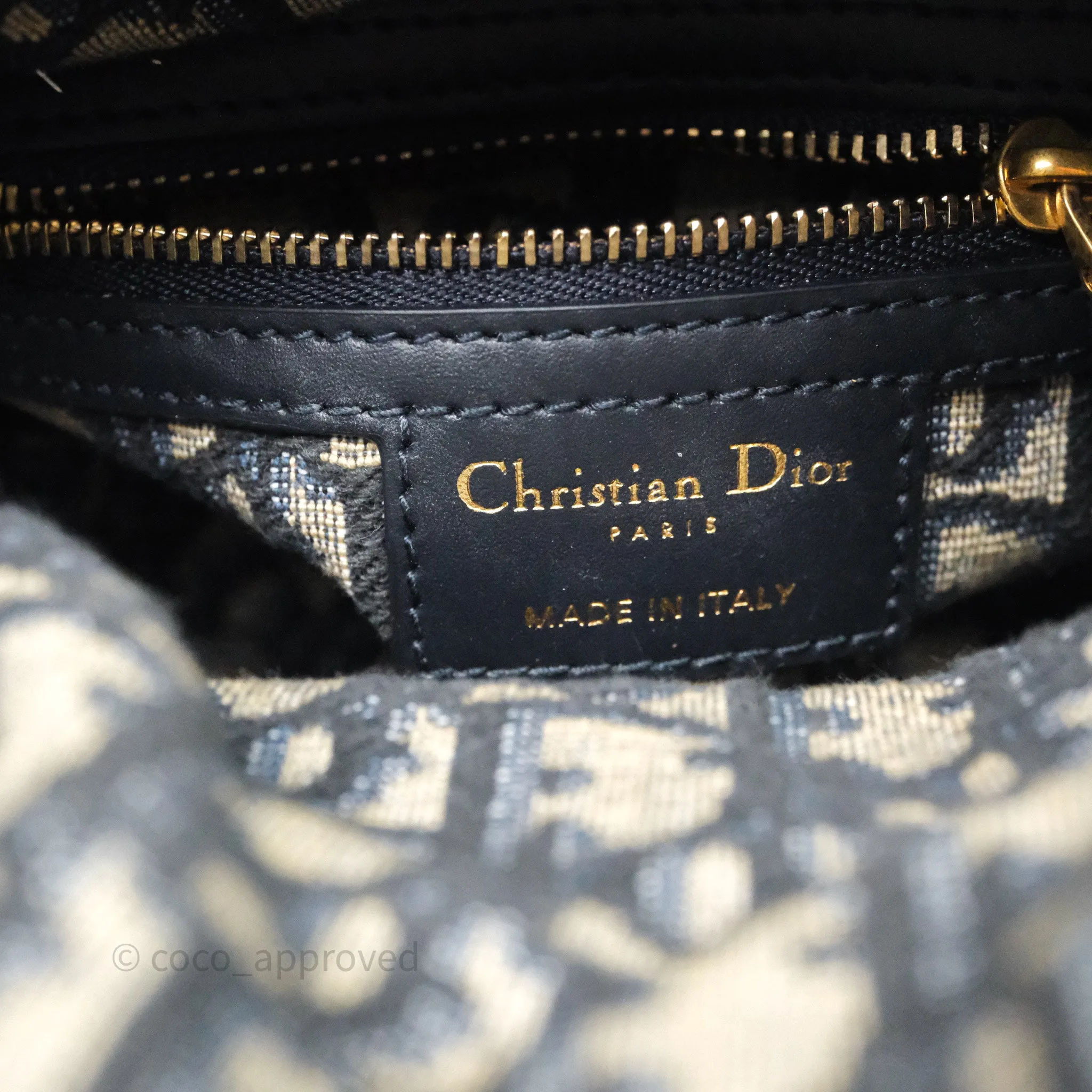 Christian Dior Mini Lady Dior Natural Rattan and Blue Dior Oblique Jacquard