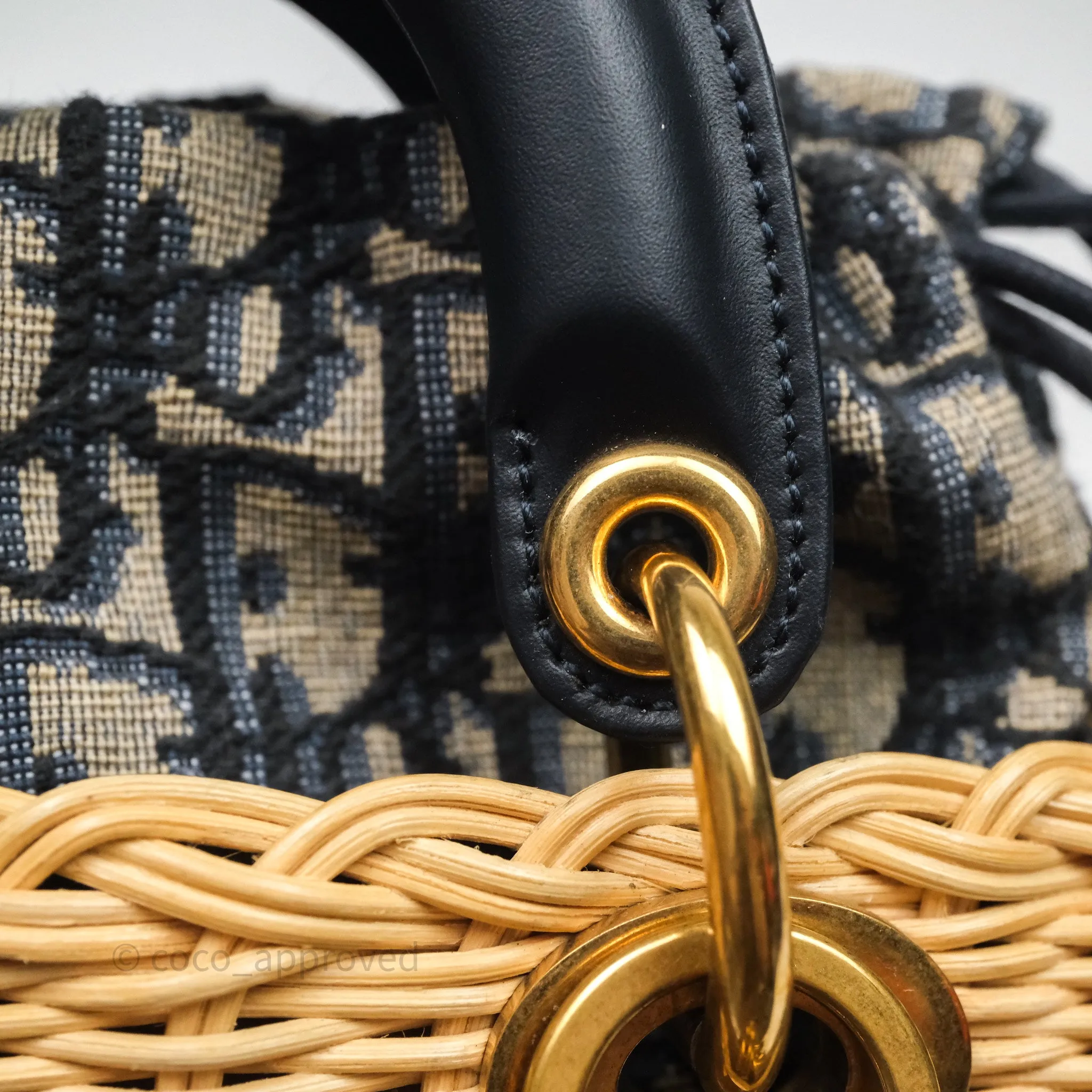 Christian Dior Mini Lady Dior Natural Rattan and Blue Dior Oblique Jacquard