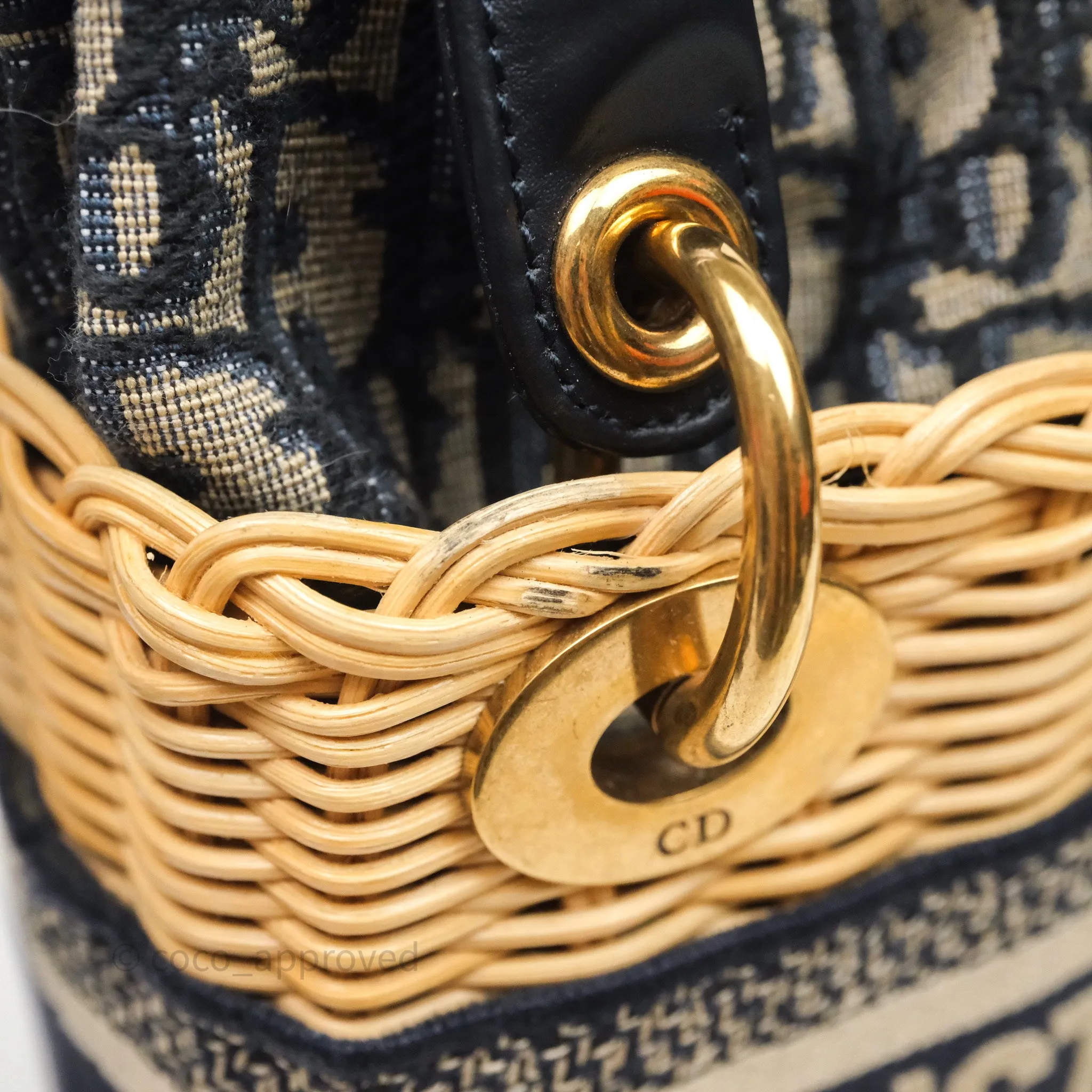 Christian Dior Mini Lady Dior Natural Rattan and Blue Dior Oblique Jacquard