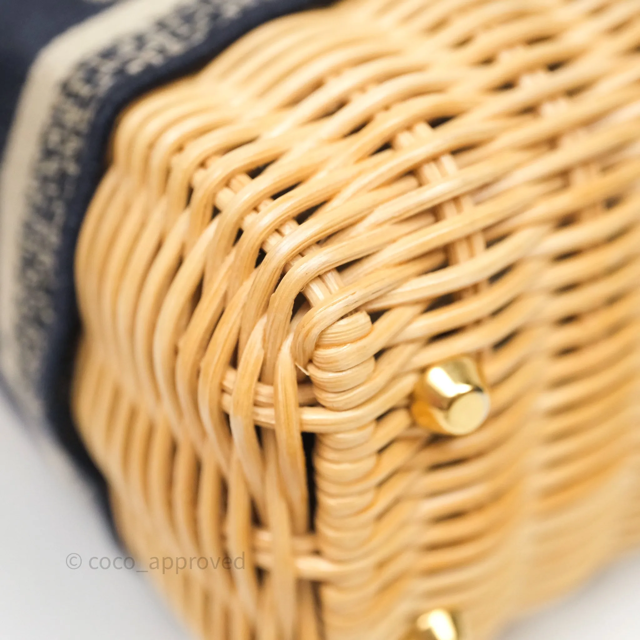Christian Dior Mini Lady Dior Natural Rattan and Blue Dior Oblique Jacquard
