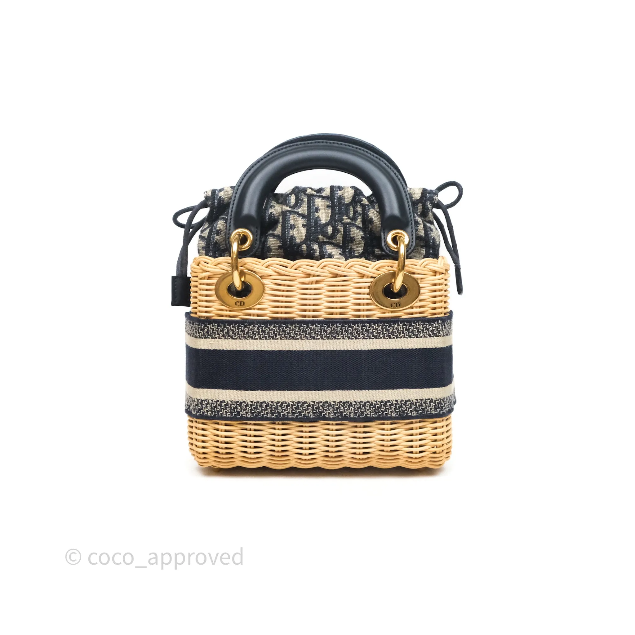 Christian Dior Mini Lady Dior Natural Rattan and Blue Dior Oblique Jacquard