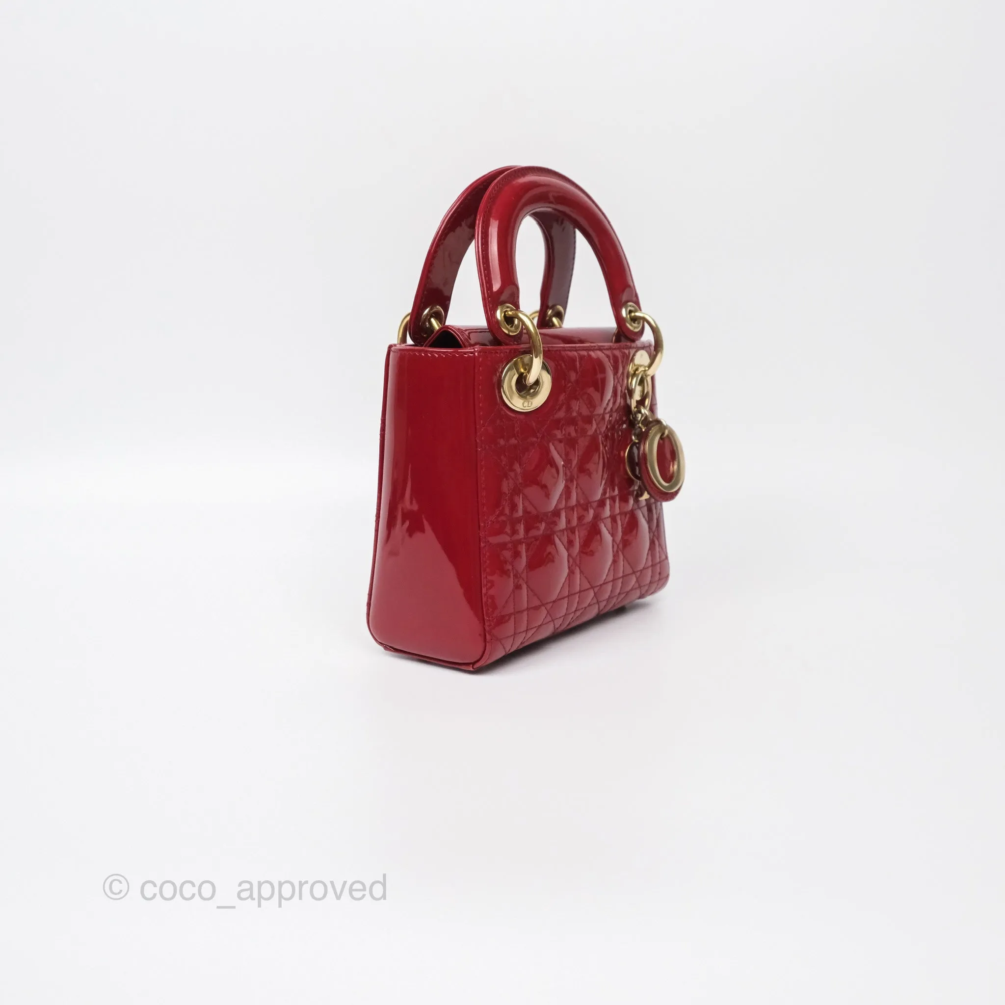 Christian Dior Mini Lady Dior Red Patent Cannage Gold Hardware