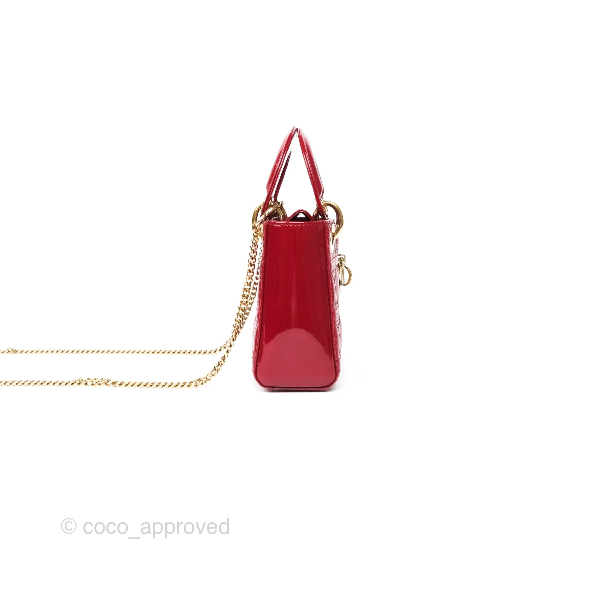 Christian Dior Mini Lady Dior Red Patent Cannage Gold Hardware