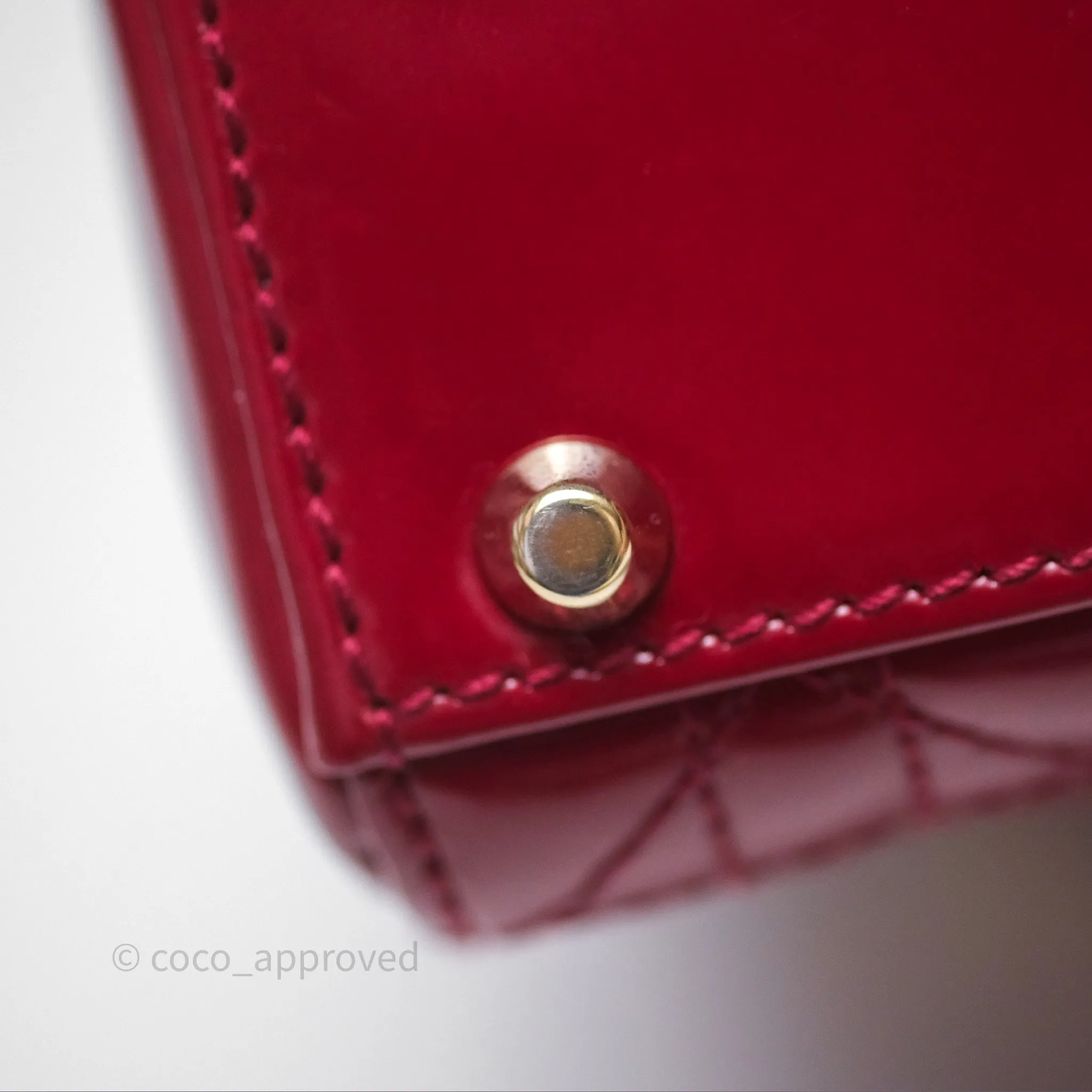 Christian Dior Mini Lady Dior Red Patent Cannage Gold Hardware