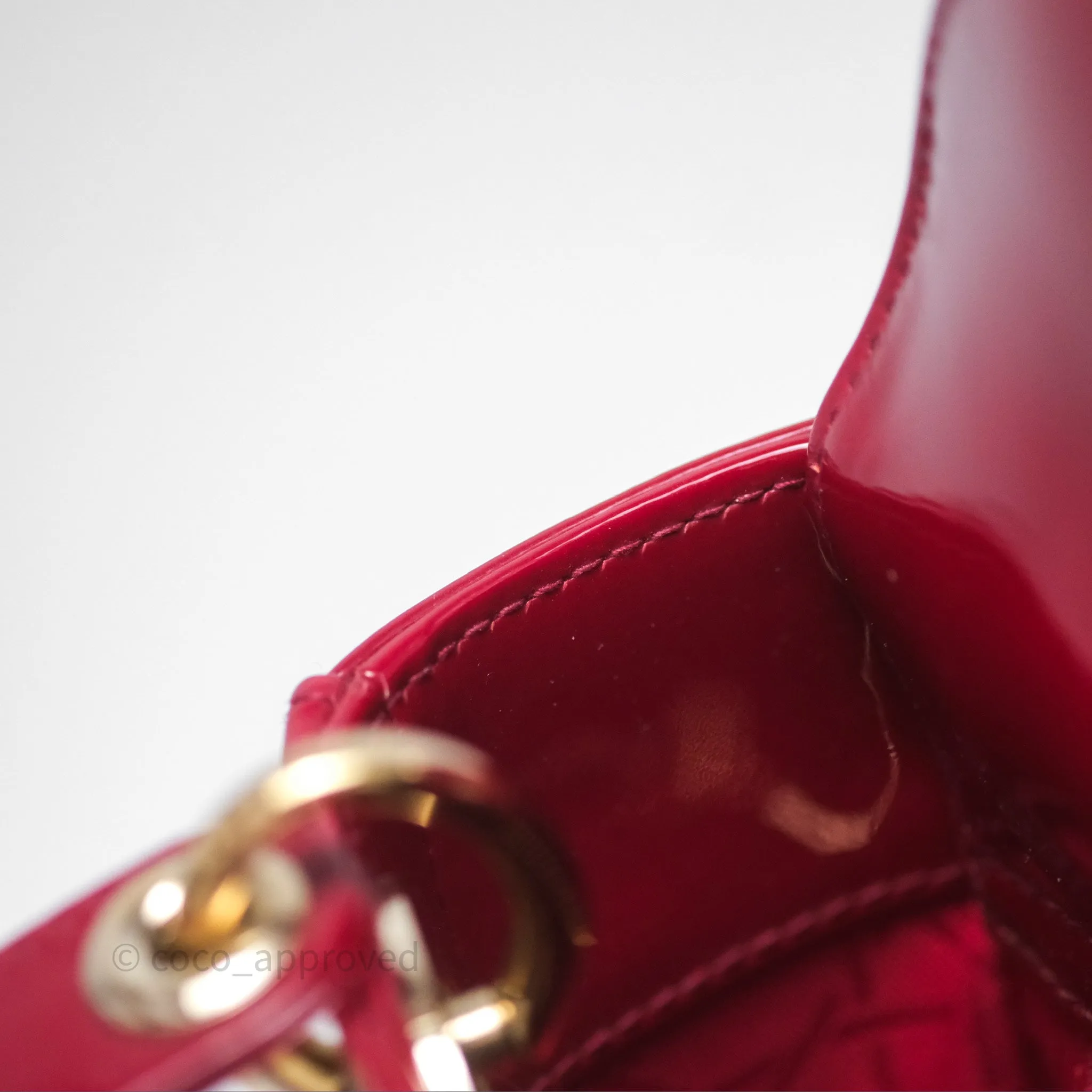 Christian Dior Mini Lady Dior Red Patent Cannage Gold Hardware