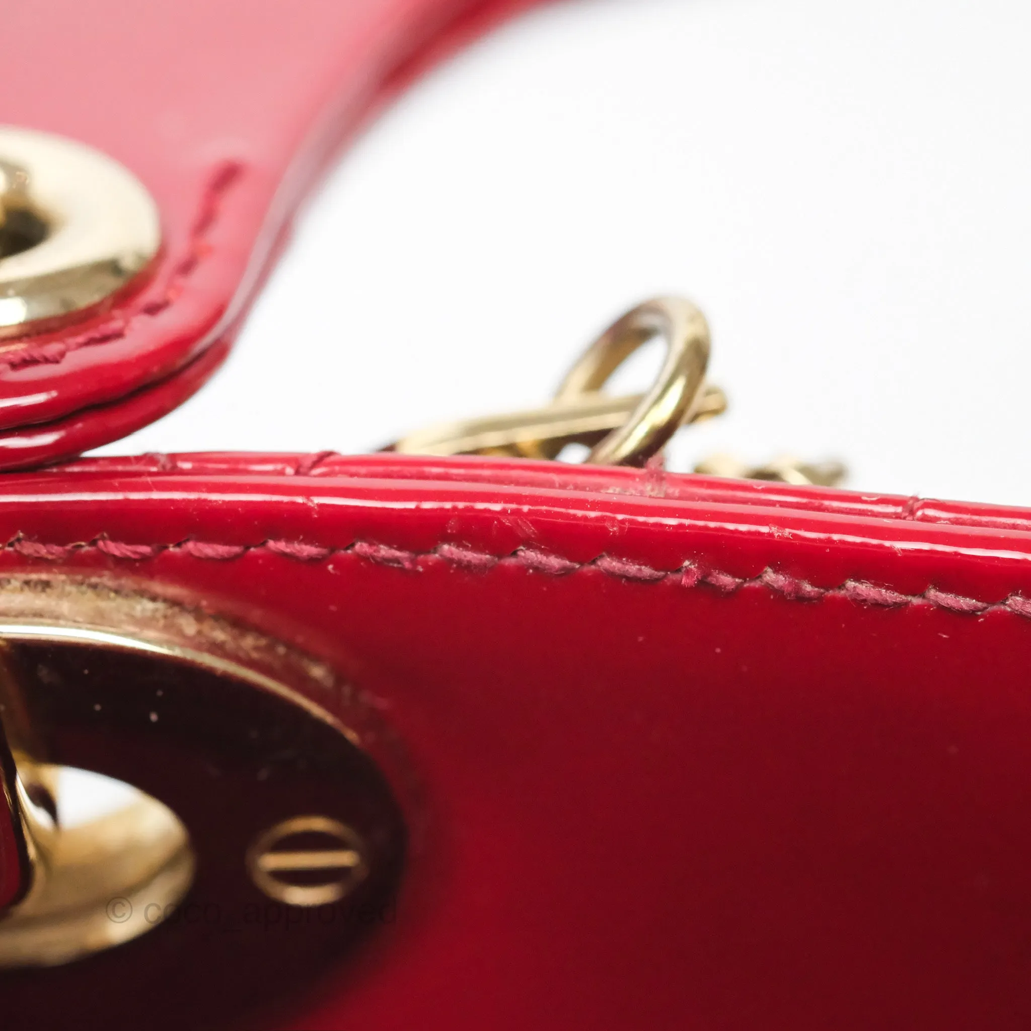 Christian Dior Mini Lady Dior Red Patent Cannage Gold Hardware