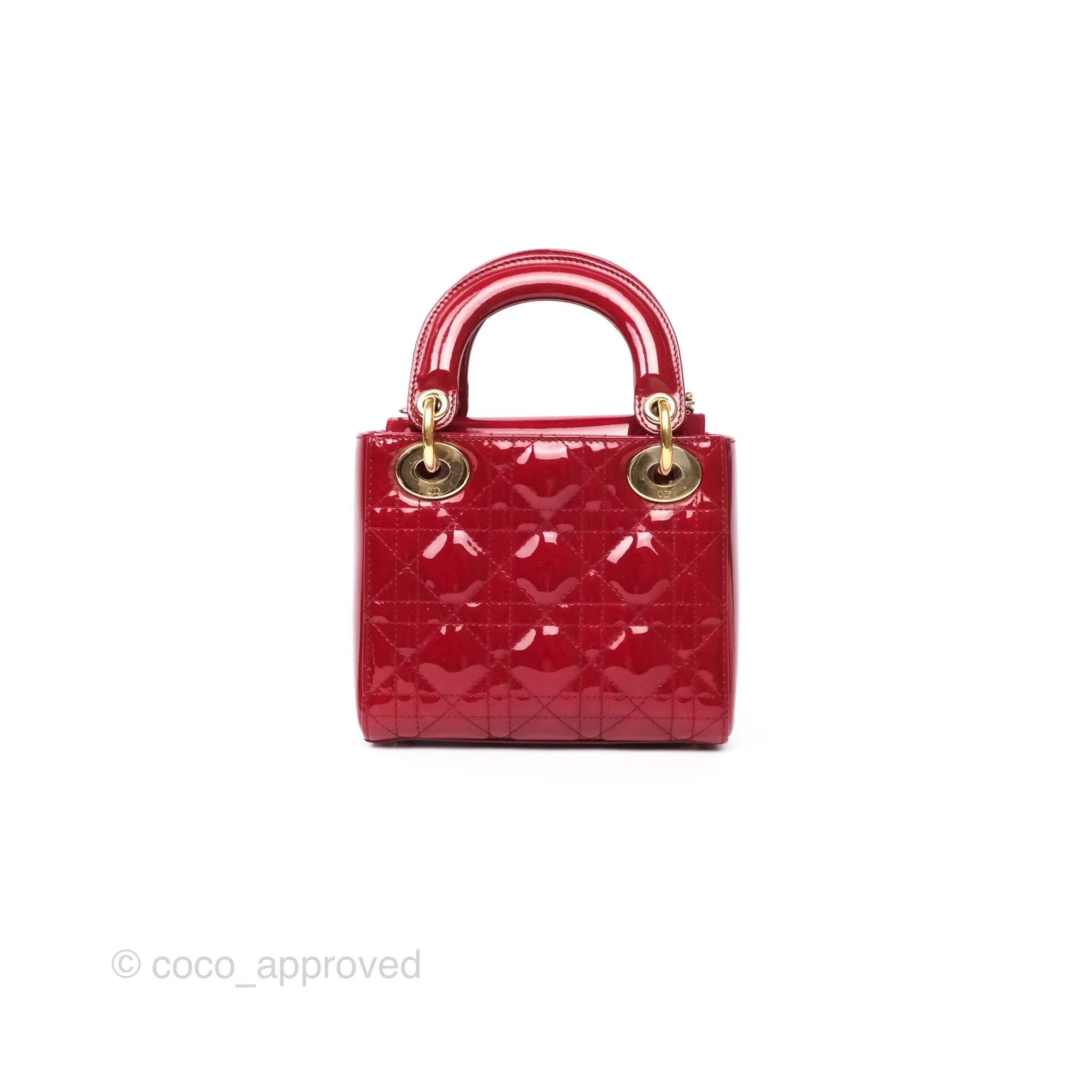 Christian Dior Mini Lady Dior Red Patent Cannage Gold Hardware