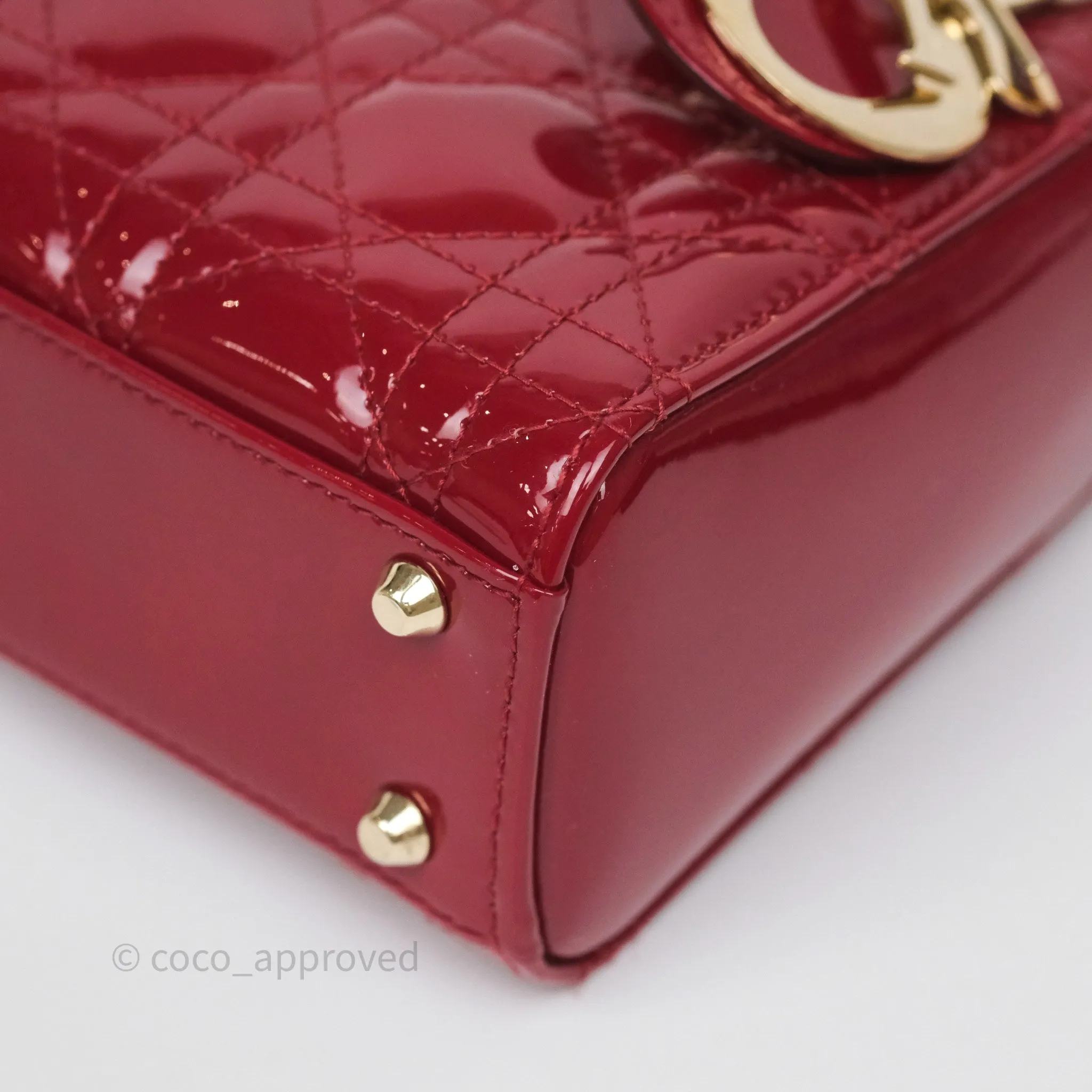 Christian Dior Mini Lady Dior Red Patent Cannage Gold Hardware