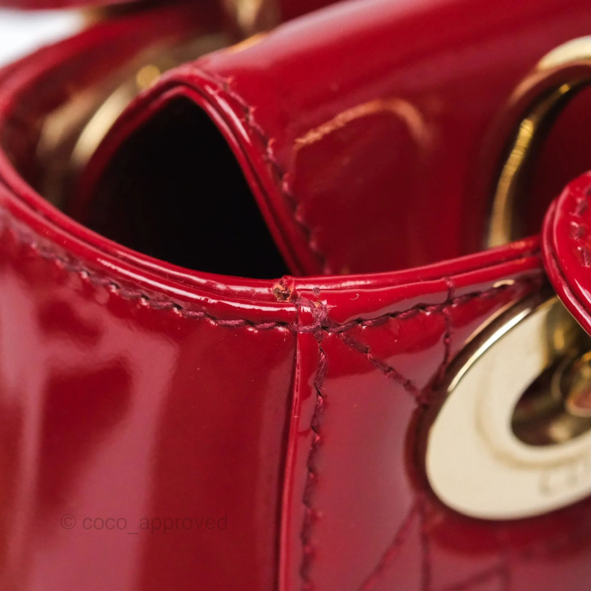 Christian Dior Mini Lady Dior Red Patent Cannage Gold Hardware