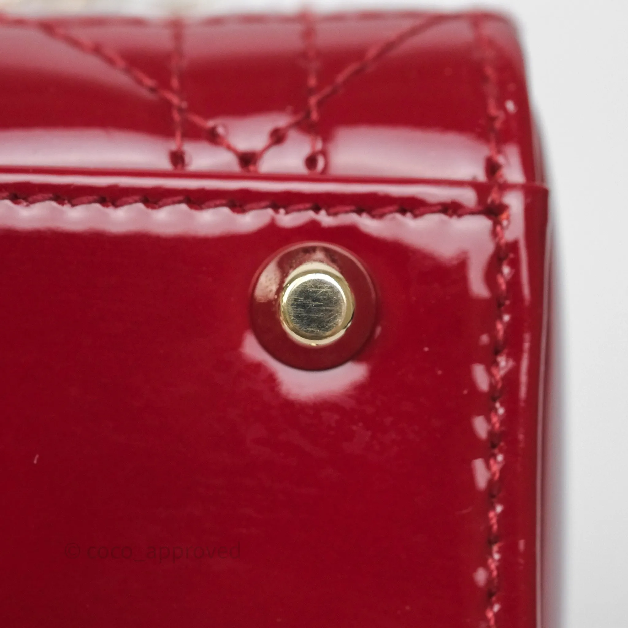 Christian Dior Mini Lady Dior Red Patent Cannage Gold Hardware