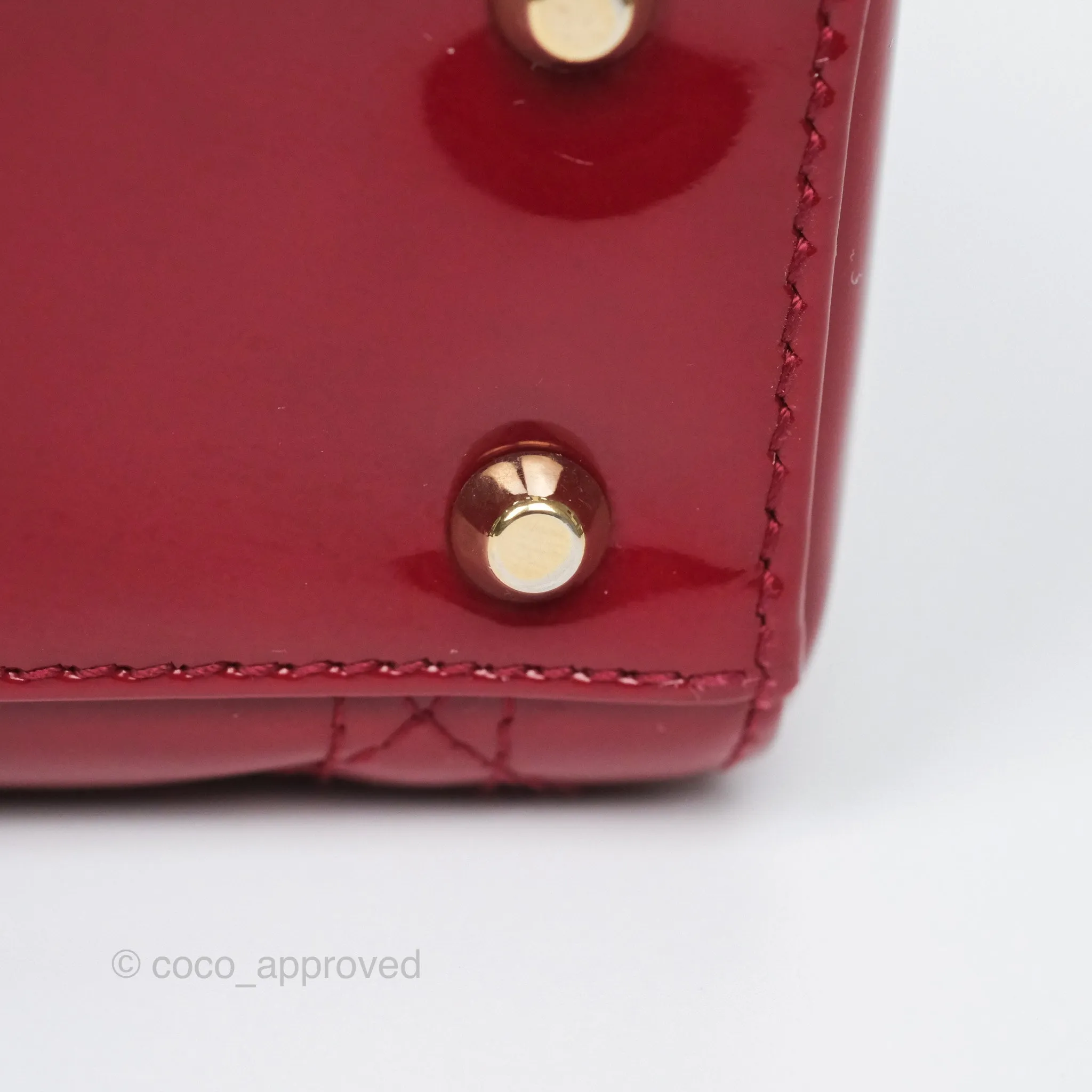 Christian Dior Mini Lady Dior Red Patent Cannage Gold Hardware