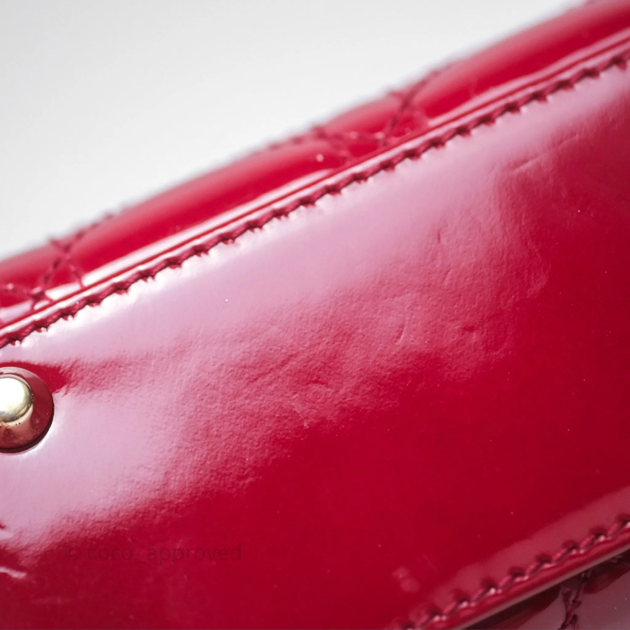 Christian Dior Mini Lady Dior Red Patent Cannage Gold Hardware