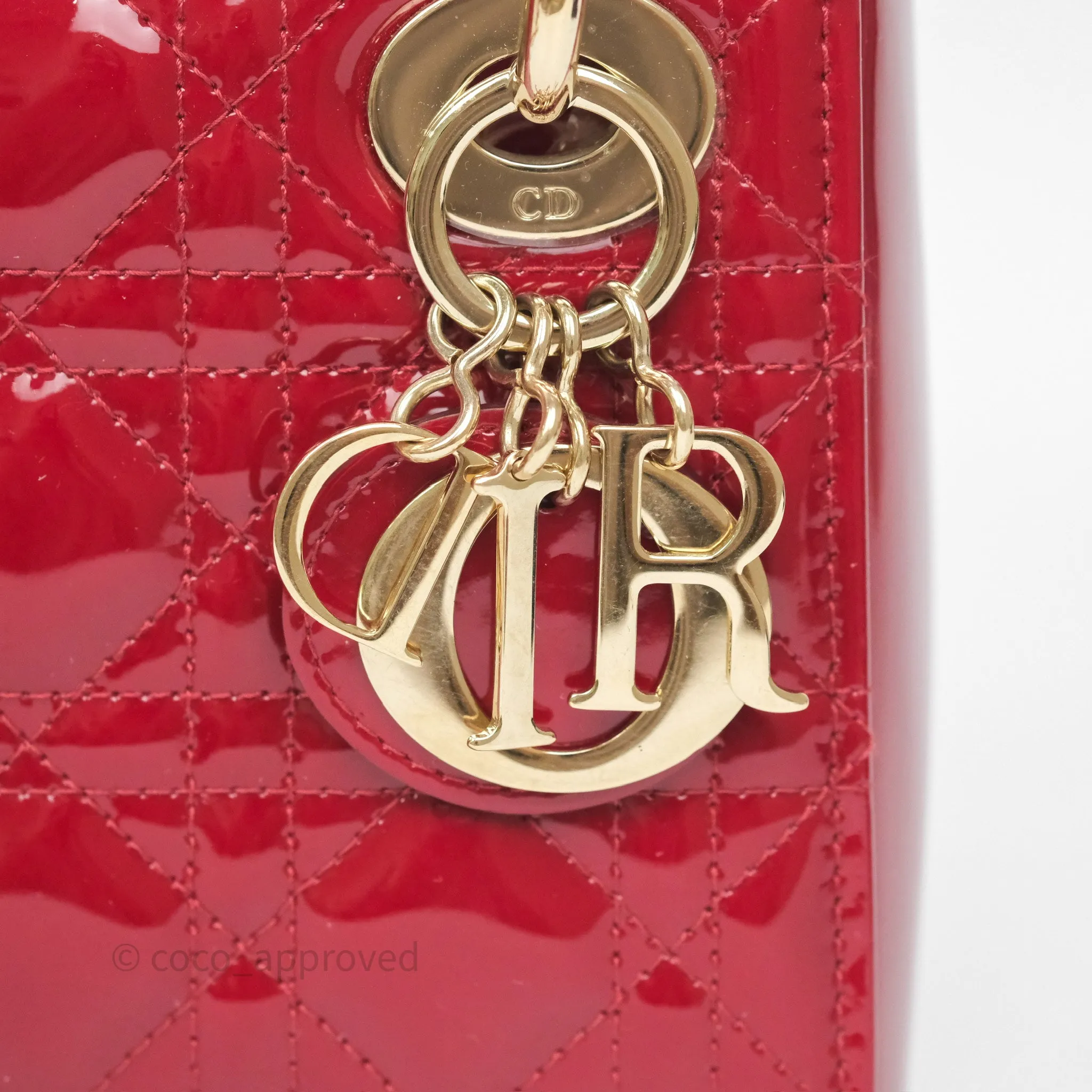 Christian Dior Mini Lady Dior Red Patent Cannage Gold Hardware