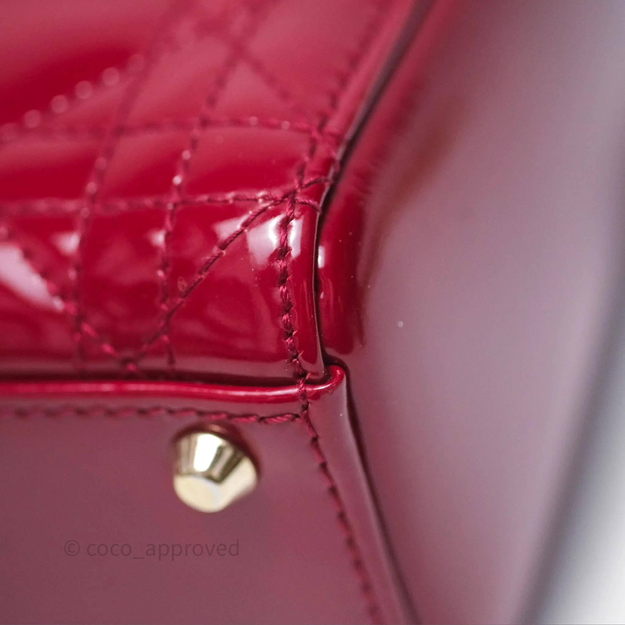 Christian Dior Mini Lady Dior Red Patent Cannage Gold Hardware