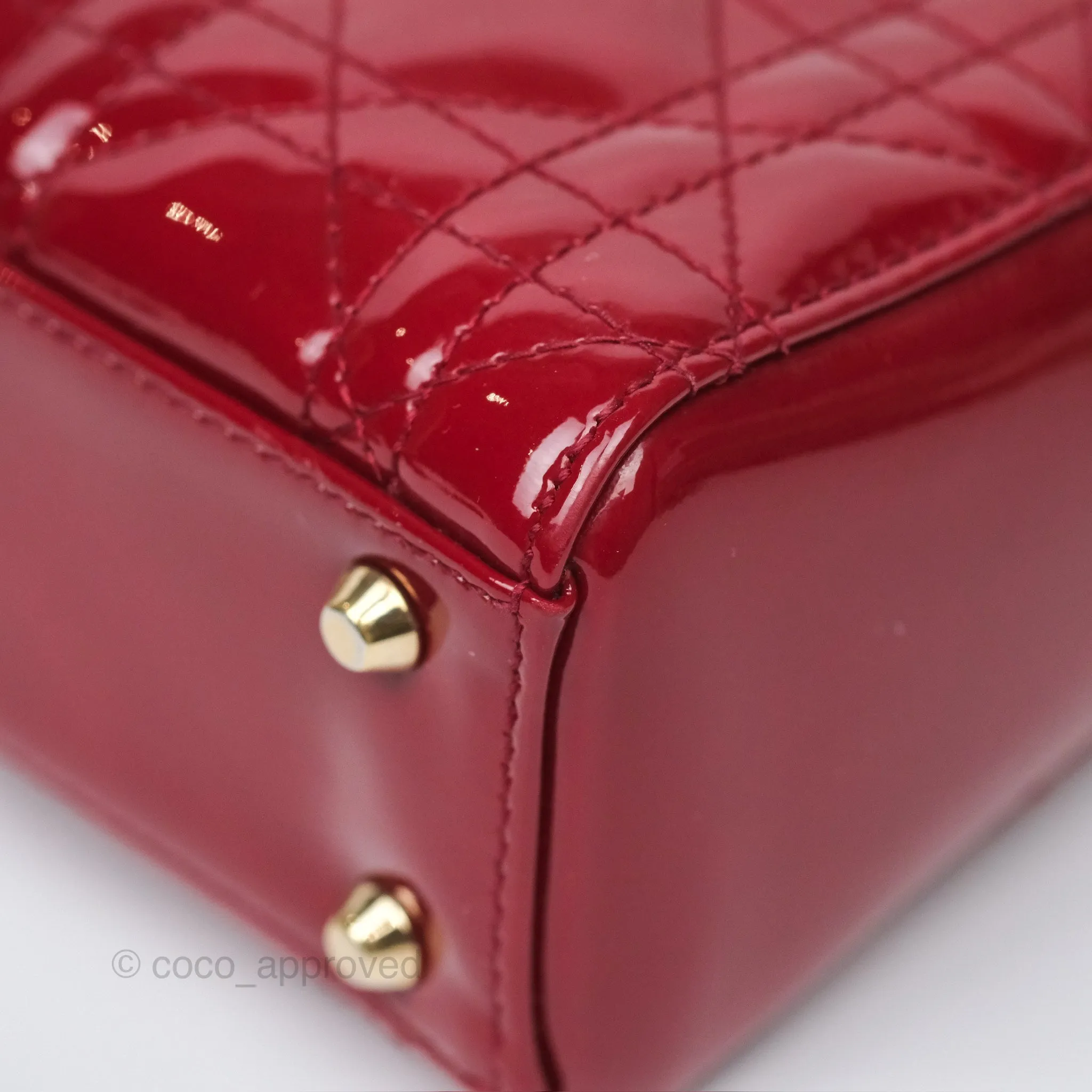 Christian Dior Mini Lady Dior Red Patent Cannage Gold Hardware