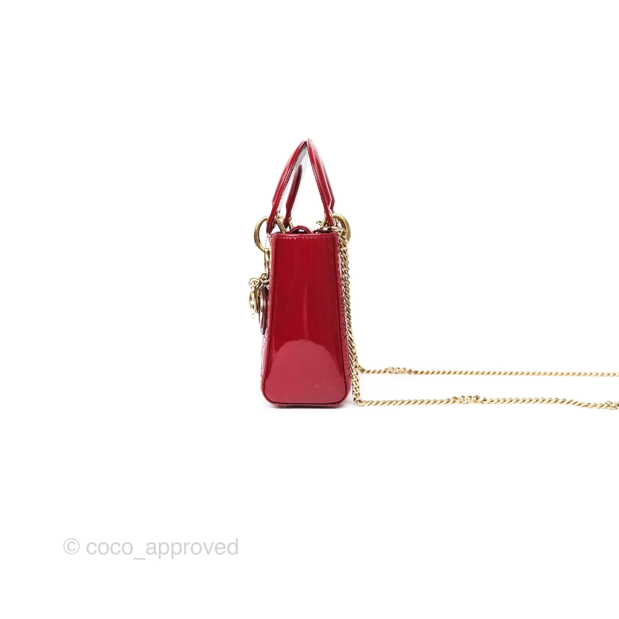Christian Dior Mini Lady Dior Red Patent Cannage Gold Hardware