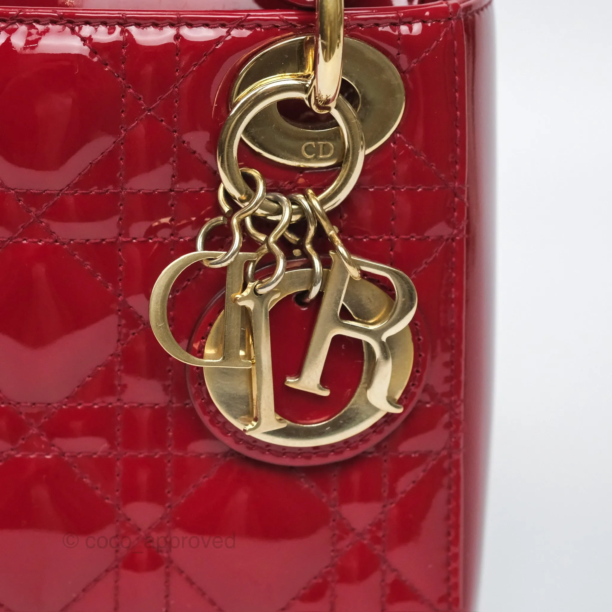 Christian Dior Mini Lady Dior Red Patent Cannage Gold Hardware