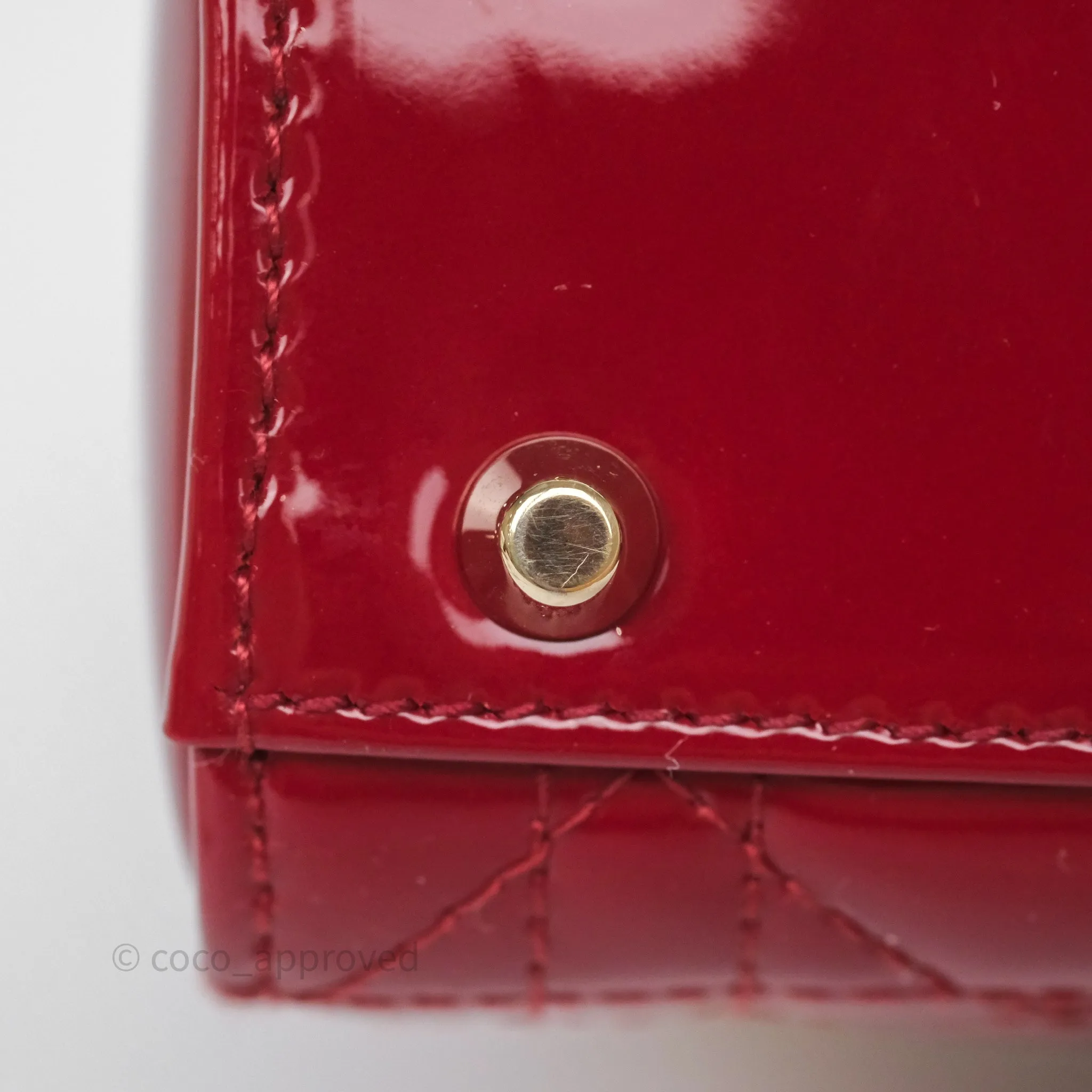 Christian Dior Mini Lady Dior Red Patent Cannage Gold Hardware