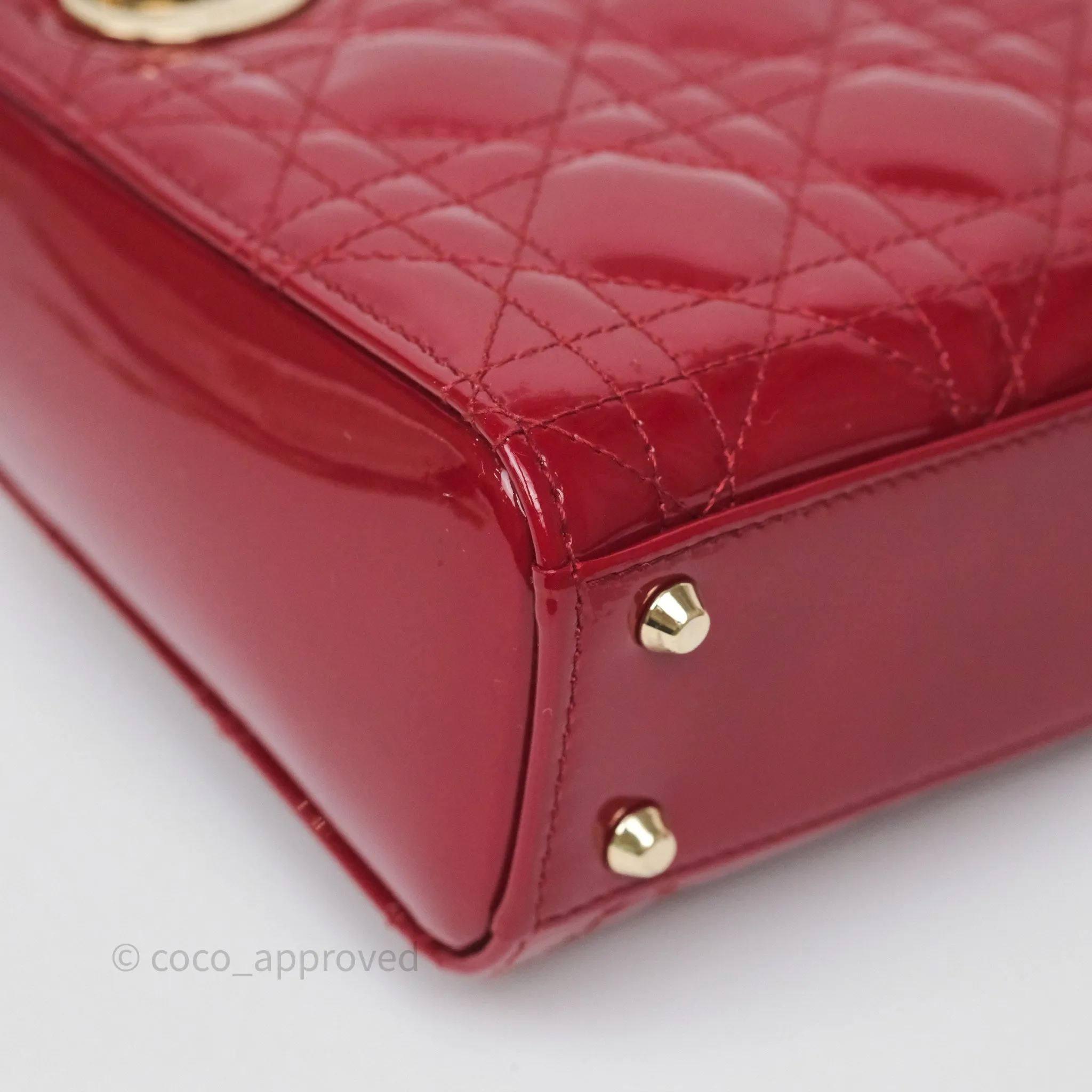 Christian Dior Mini Lady Dior Red Patent Cannage Gold Hardware