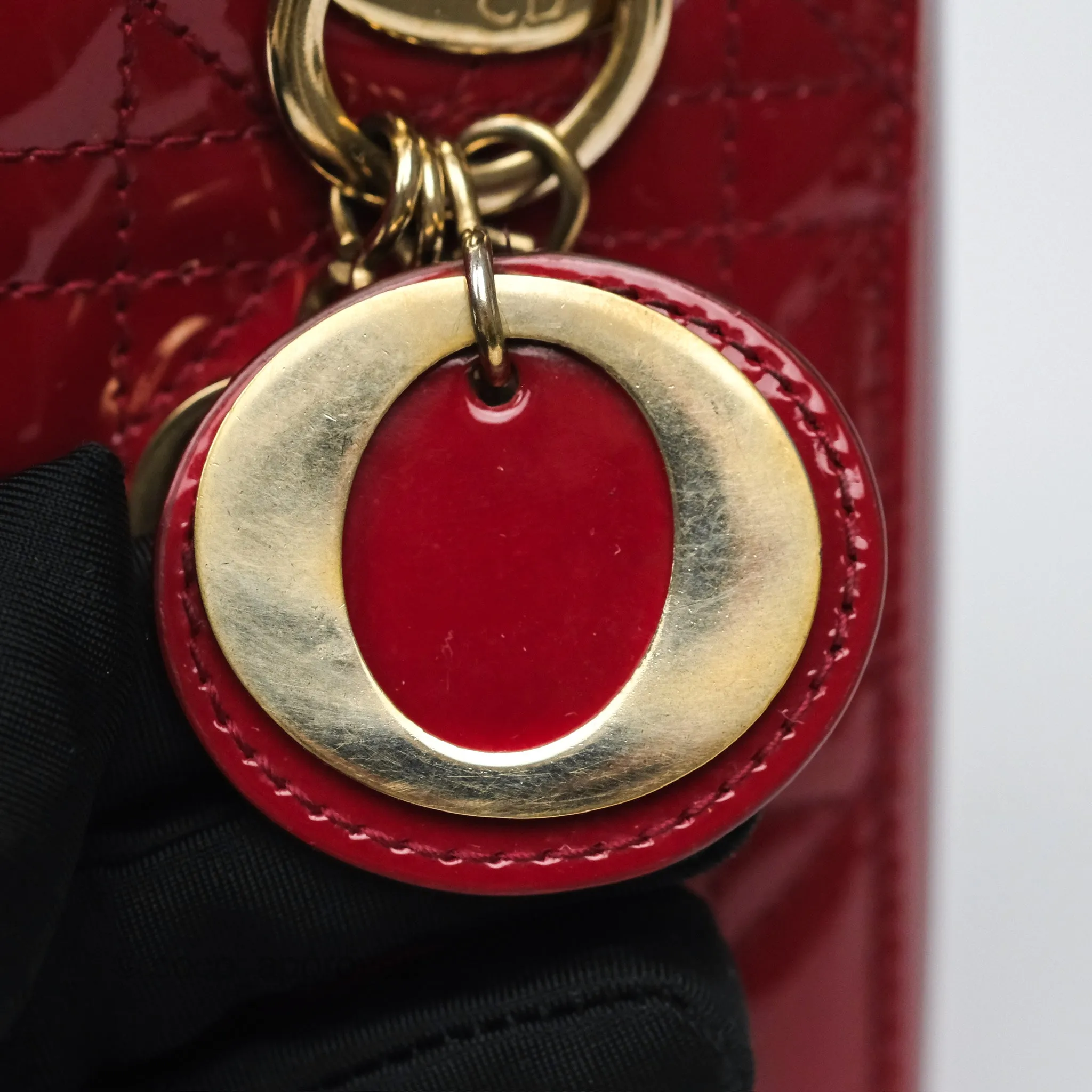 Christian Dior Mini Lady Dior Red Patent Cannage Gold Hardware