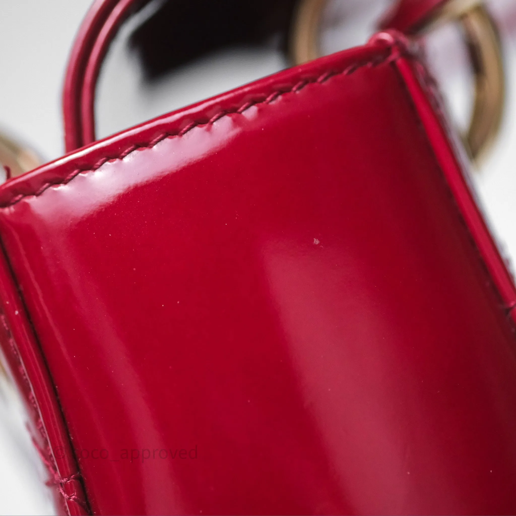 Christian Dior Mini Lady Dior Red Patent Cannage Gold Hardware