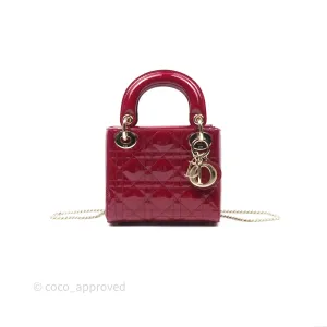 Christian Dior Mini Lady Dior Red Patent Cannage Gold Hardware