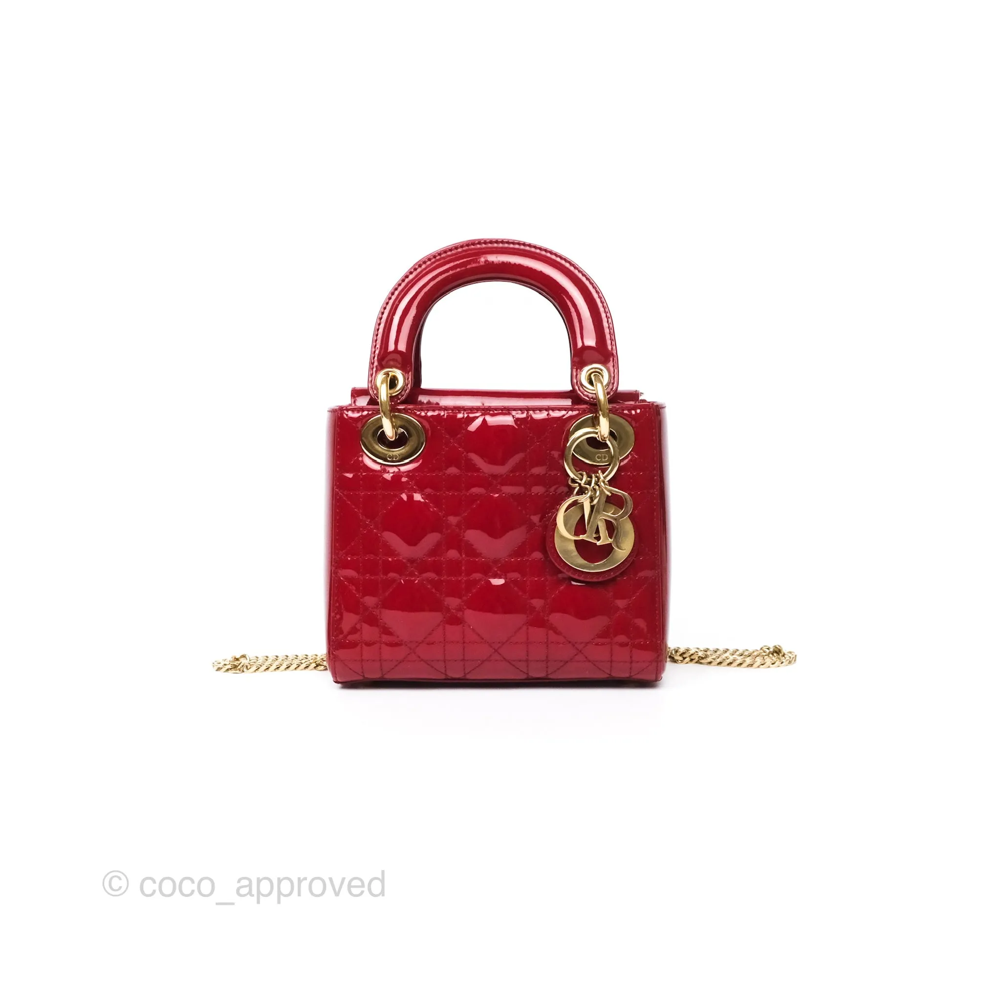 Christian Dior Mini Lady Dior Red Patent Cannage Gold Hardware