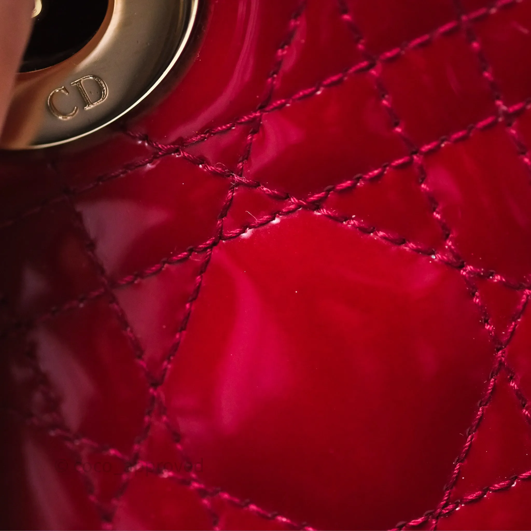 Christian Dior Mini Lady Dior Red Patent Cannage Gold Hardware