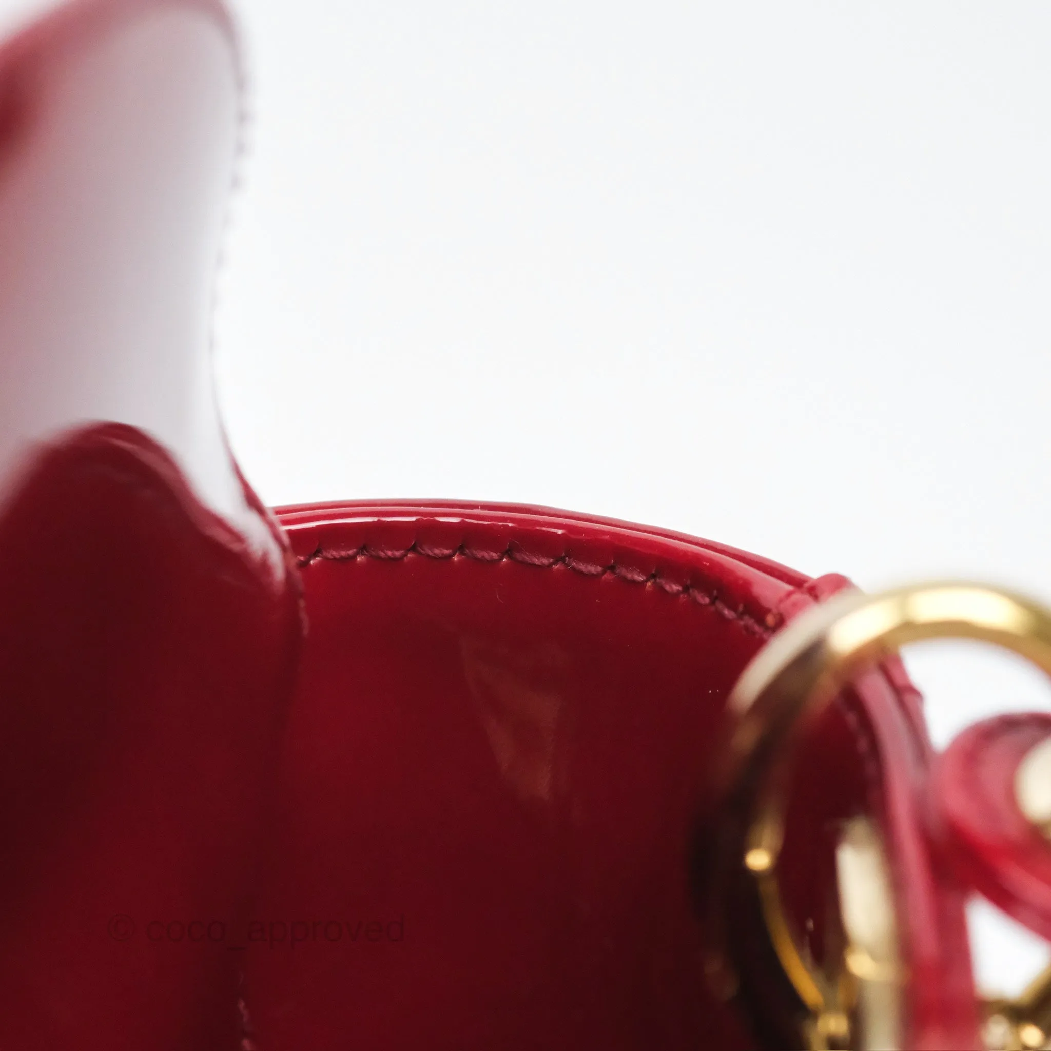Christian Dior Mini Lady Dior Red Patent Cannage Gold Hardware