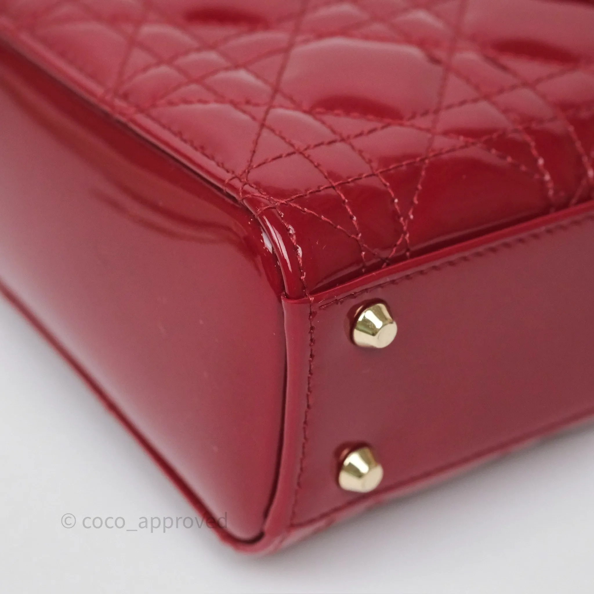 Christian Dior Mini Lady Dior Red Patent Cannage Gold Hardware