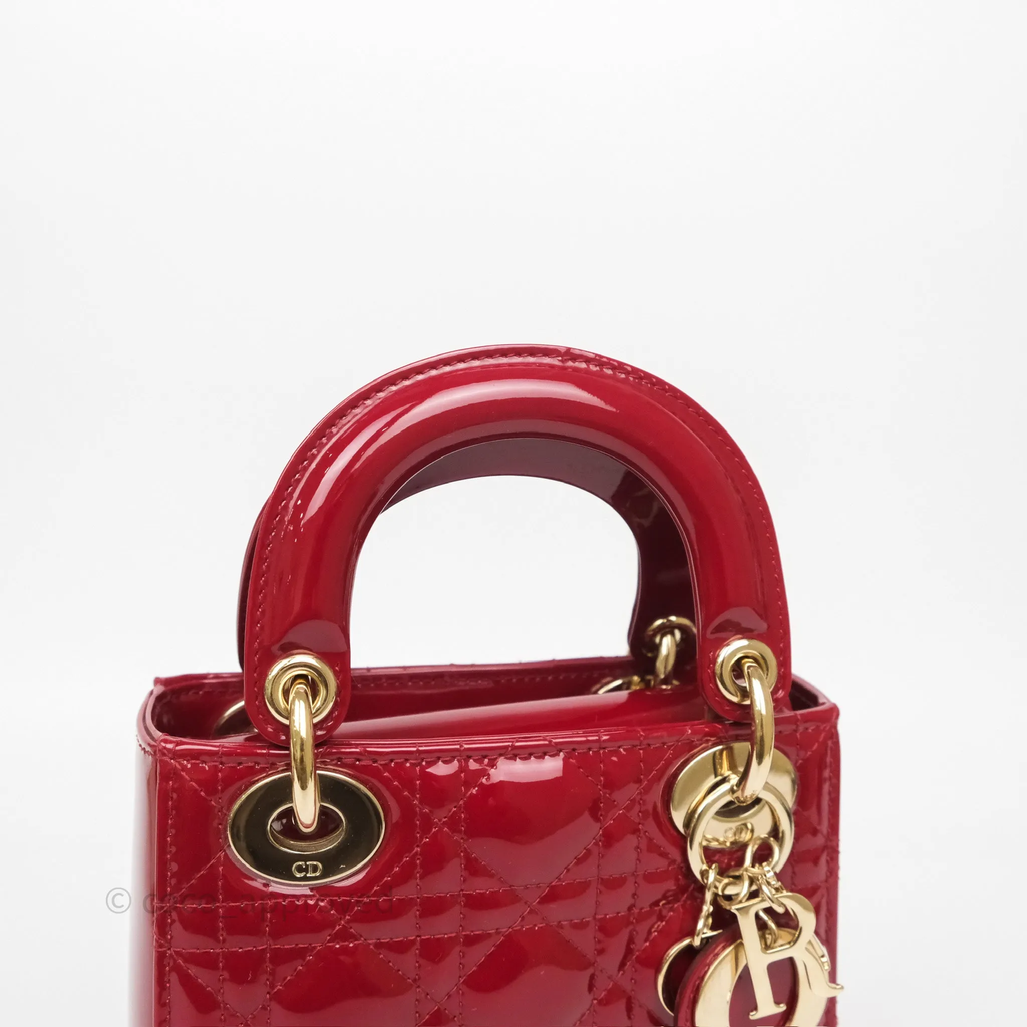 Christian Dior Mini Lady Dior Red Patent Cannage Gold Hardware