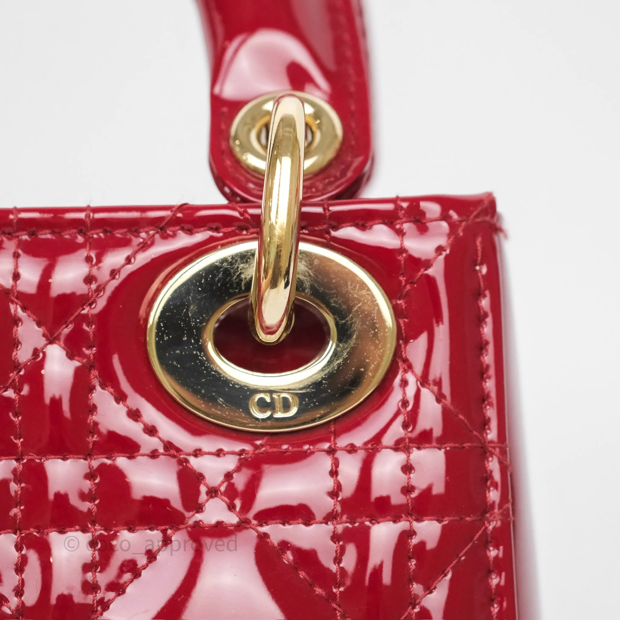 Christian Dior Mini Lady Dior Red Patent Cannage Gold Hardware