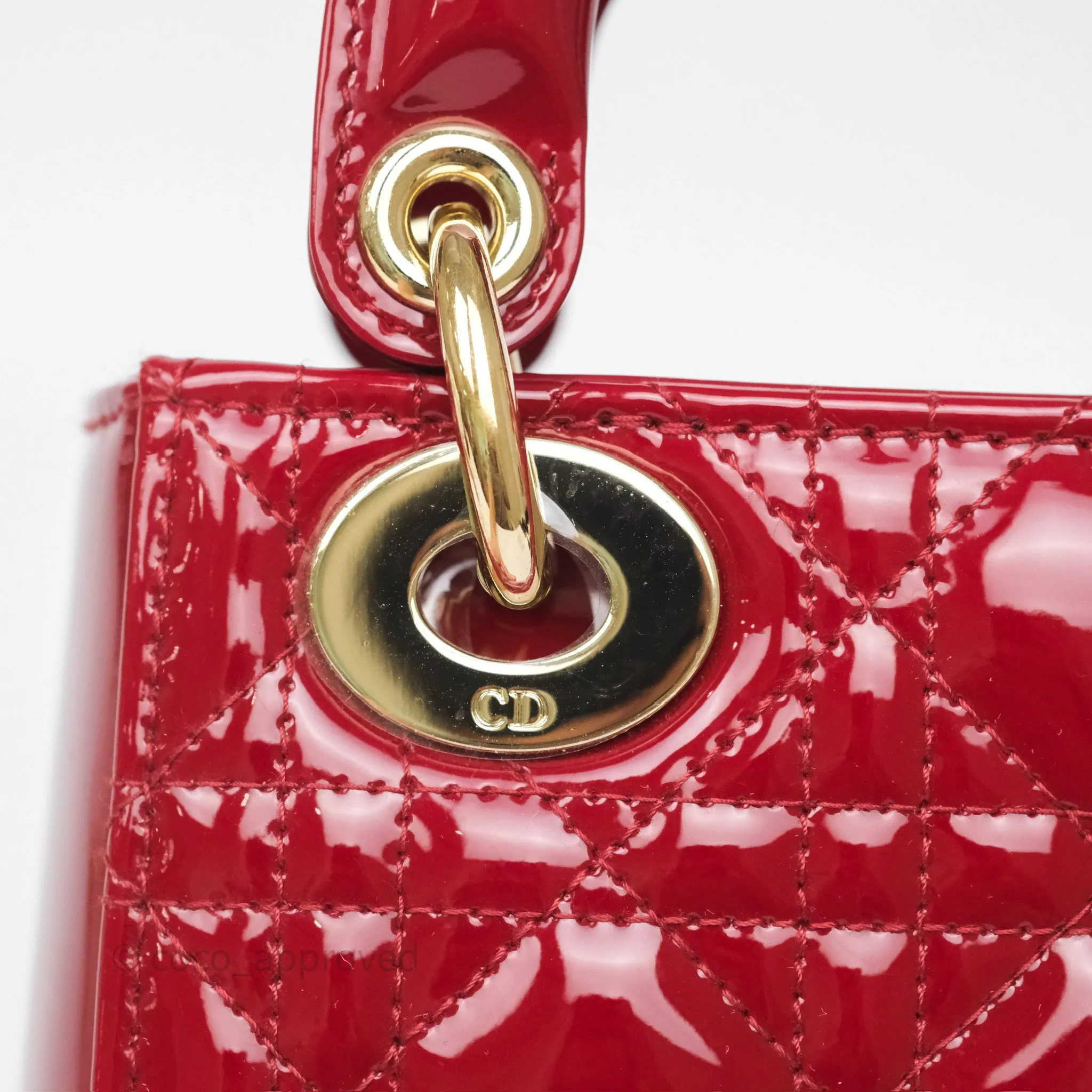 Christian Dior Mini Lady Dior Red Patent Cannage Gold Hardware