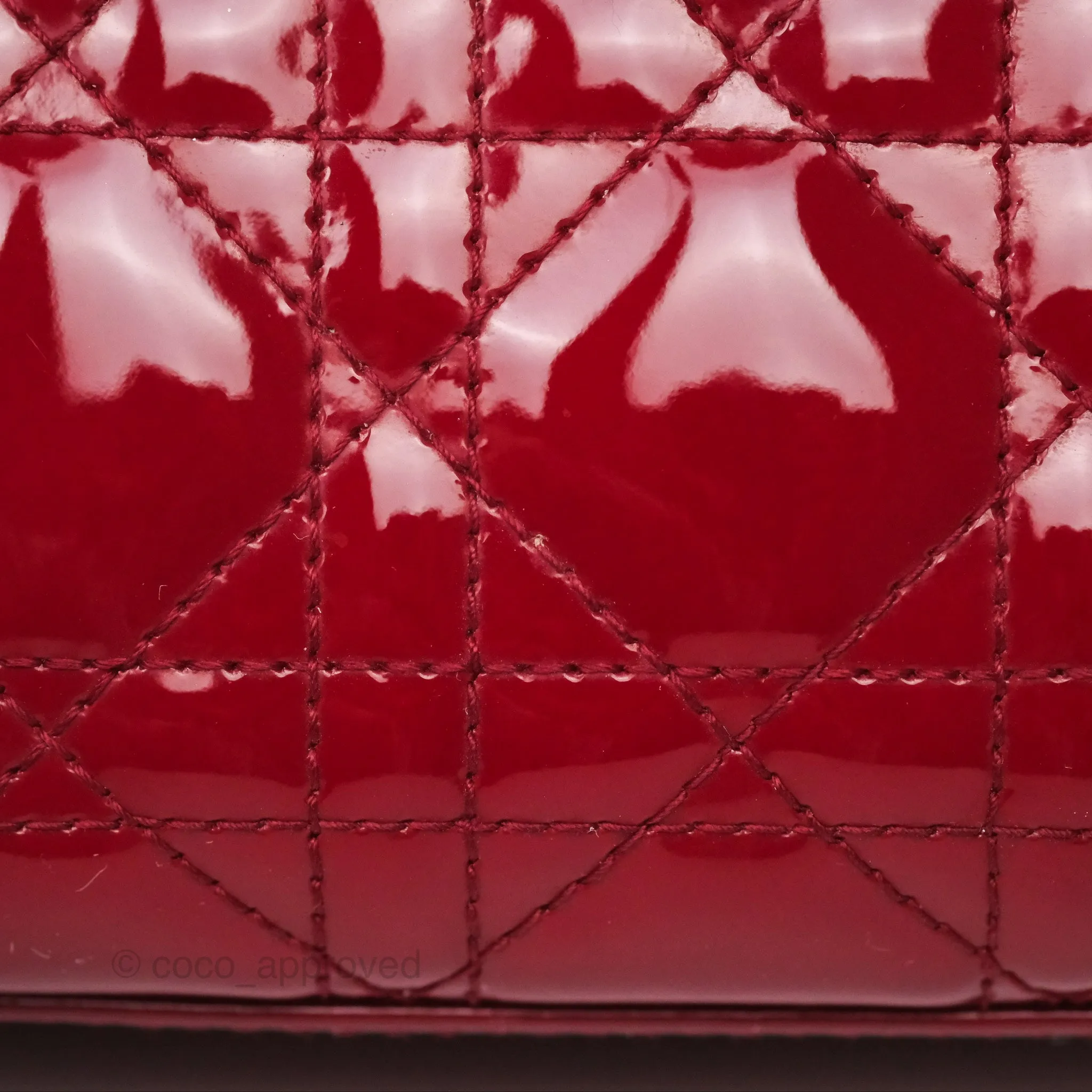 Christian Dior Mini Lady Dior Red Patent Cannage Gold Hardware