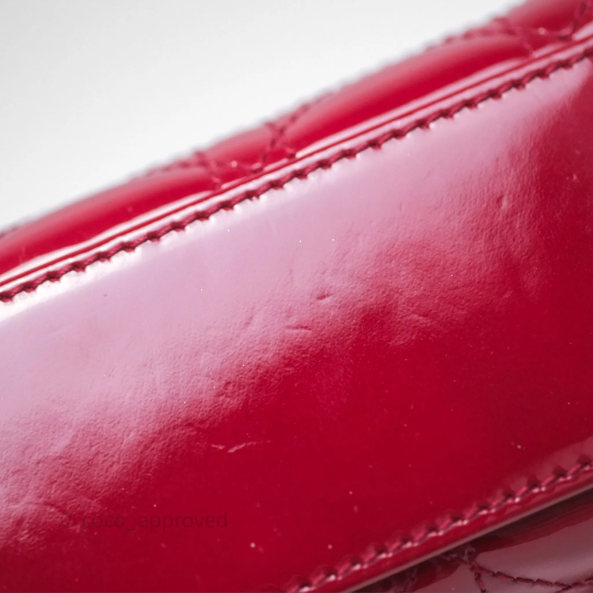 Christian Dior Mini Lady Dior Red Patent Cannage Gold Hardware