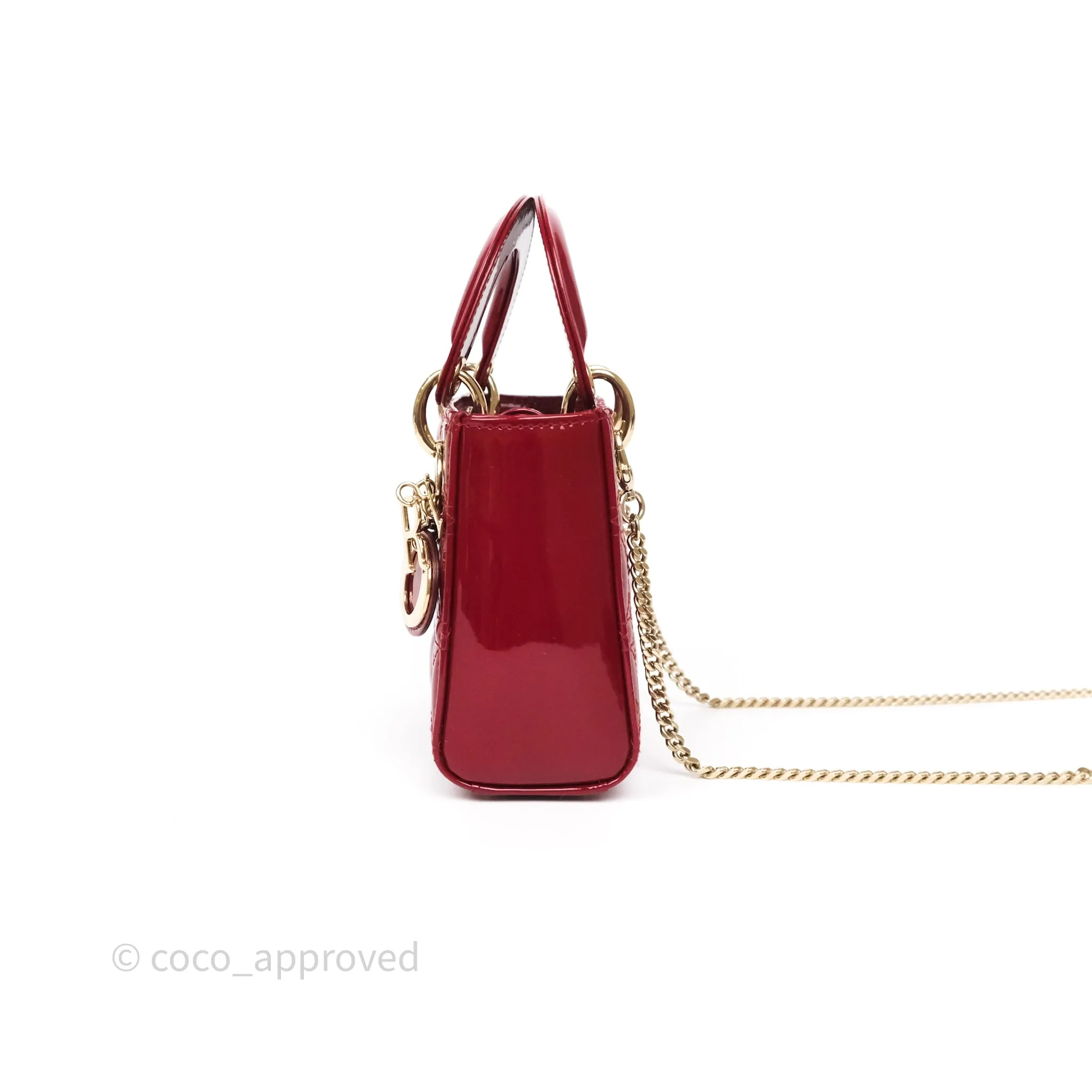 Christian Dior Mini Lady Dior Red Patent Cannage Gold Hardware